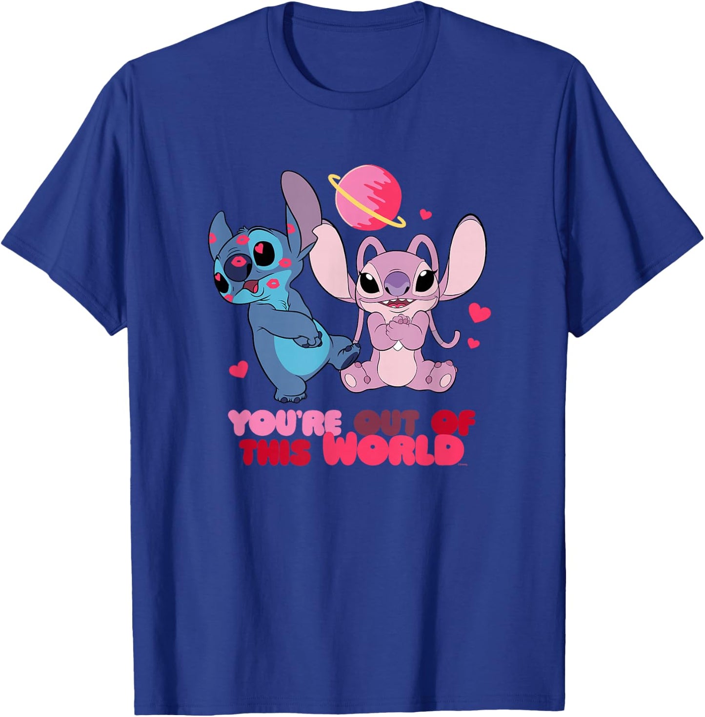 Disney Stitch & Angel You're Out of This World Valentine's , black T-Shirt - T-Shirt | Royal