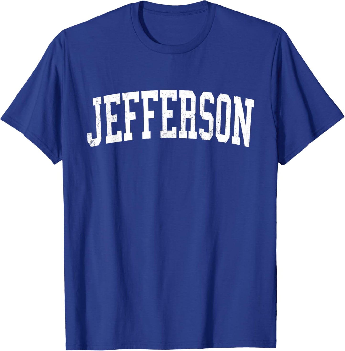Vintage Jefferson LA Distressed White Varsity Style T-Shirt - T-Shirt | Royal
