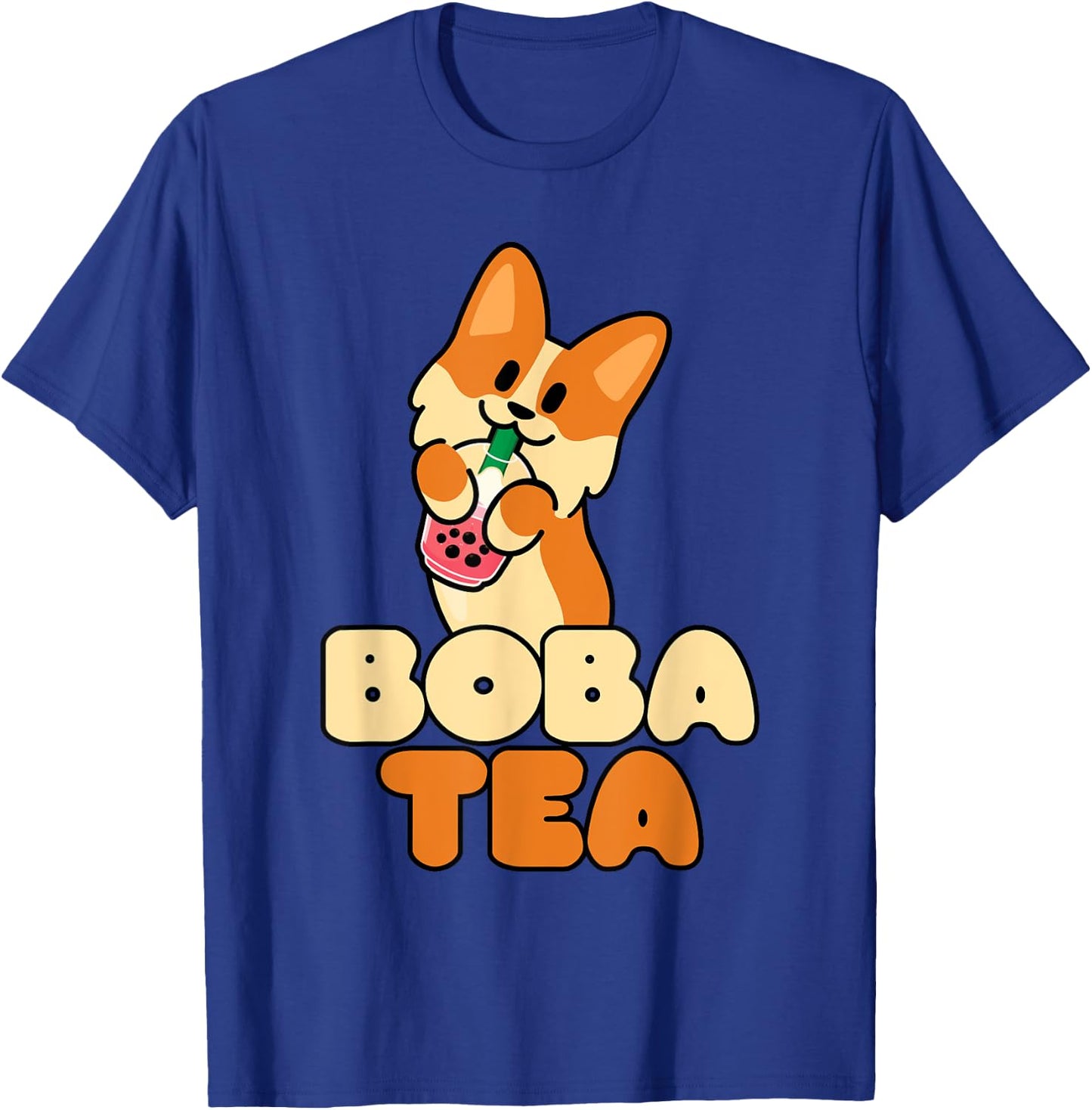 Kawaii Dog Corgi Anime Cat Boba Drink Bubble Tea Tapioca Men Women Girls Kids T-Shirt - T-Shirt | Royal