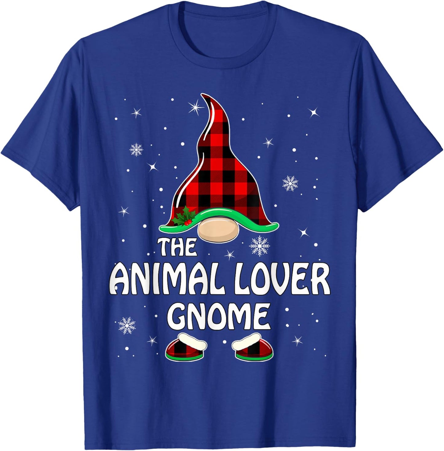 Animal Lover Gnome Buffalo Plaid Matching Family Christmas T-Shirt - T-Shirt | Royal