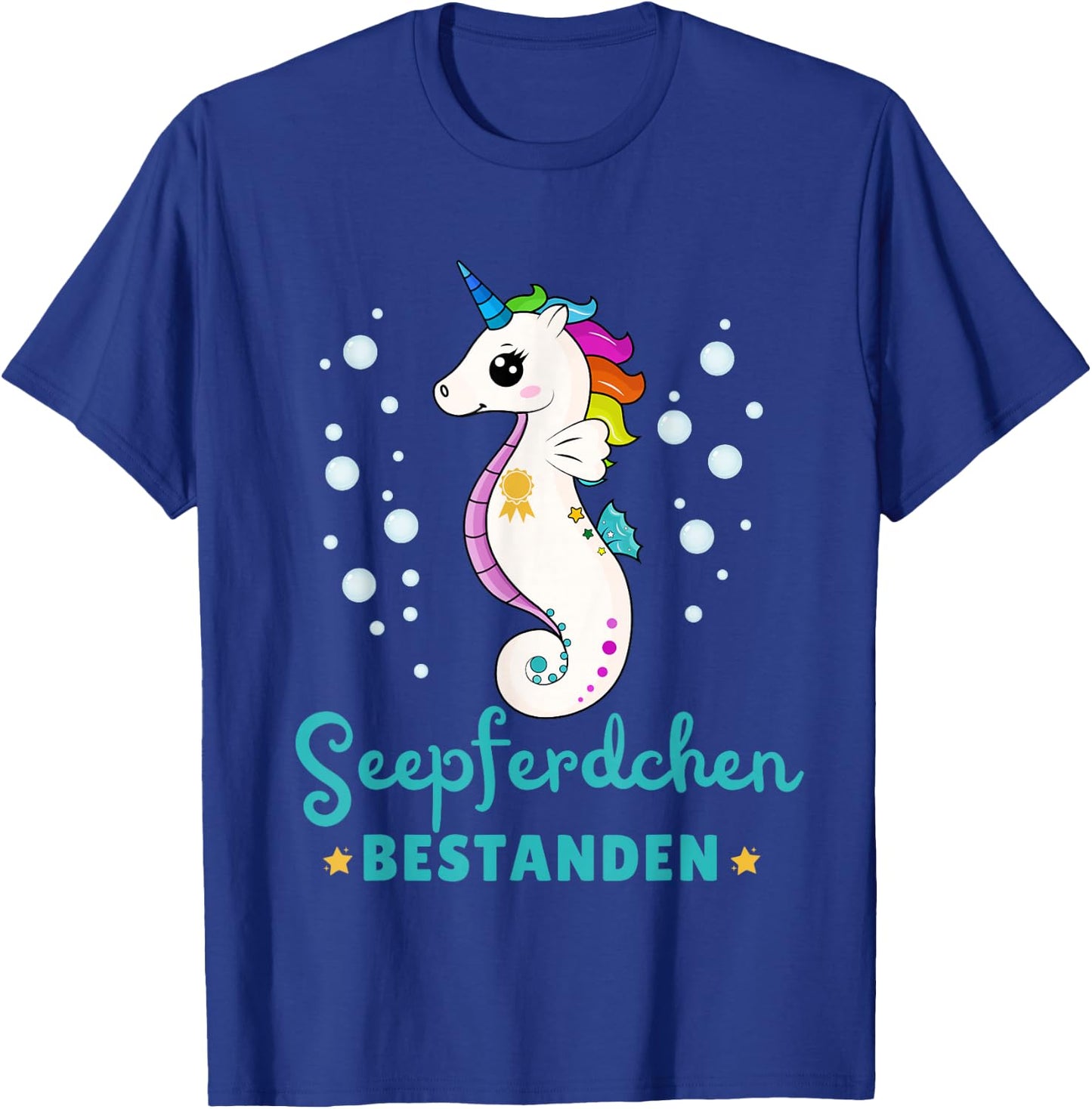 Children's Seahorse Passed Early Swimmer Badge, black T-Shirt - T-Shirt | Royal