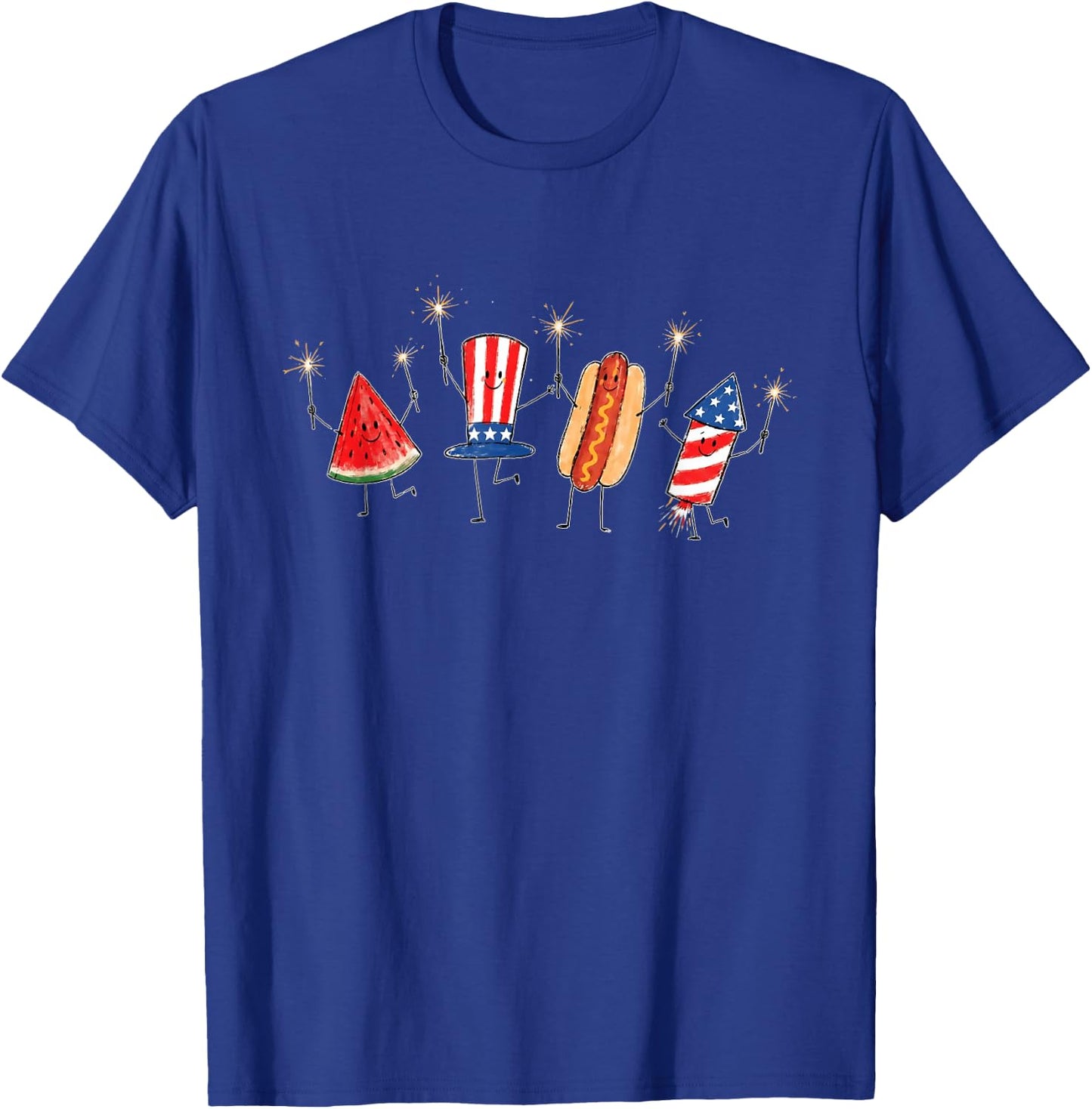 Funny Watermelon Hotdog Firework T-Shirt - T-Shirt | Royal