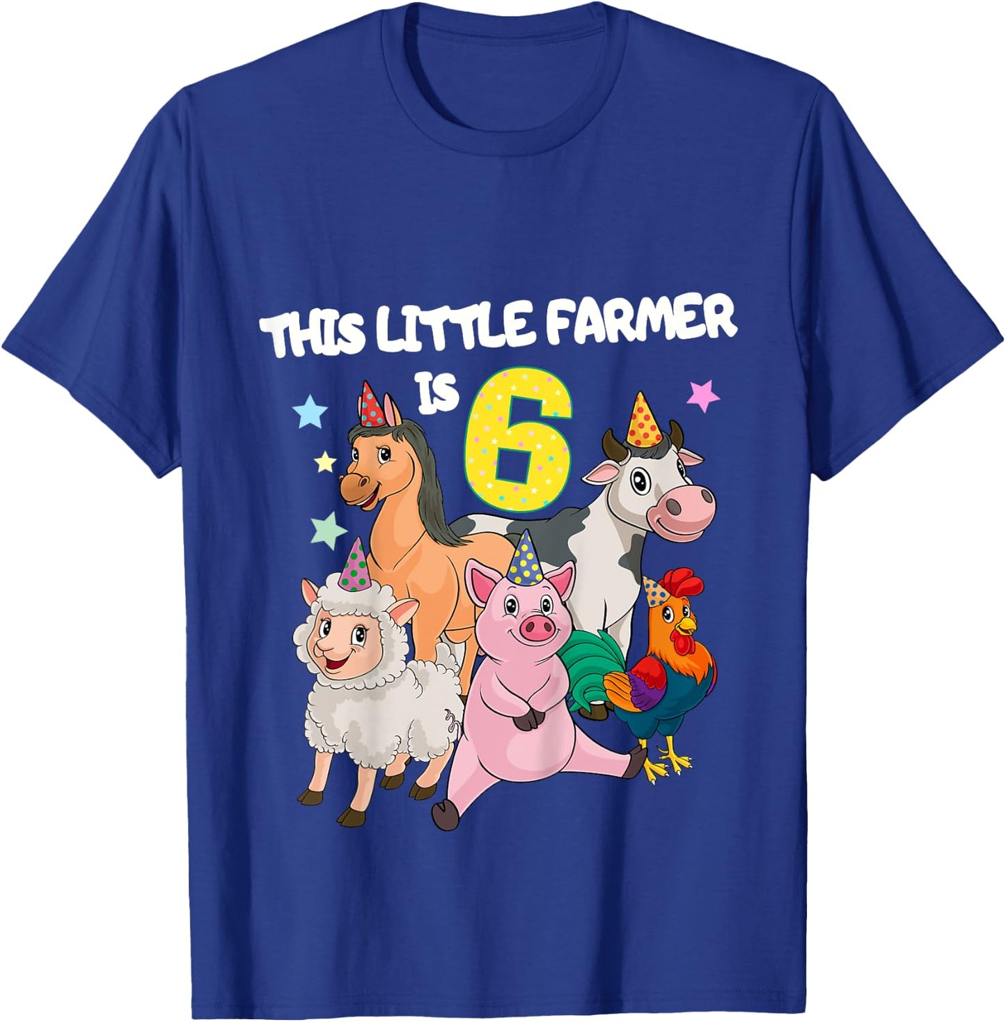 Kids Farm 6 Year Old Birthday Outfit Boy Tractor 6th Birthday T-Shirt - T-Shirt | Royal