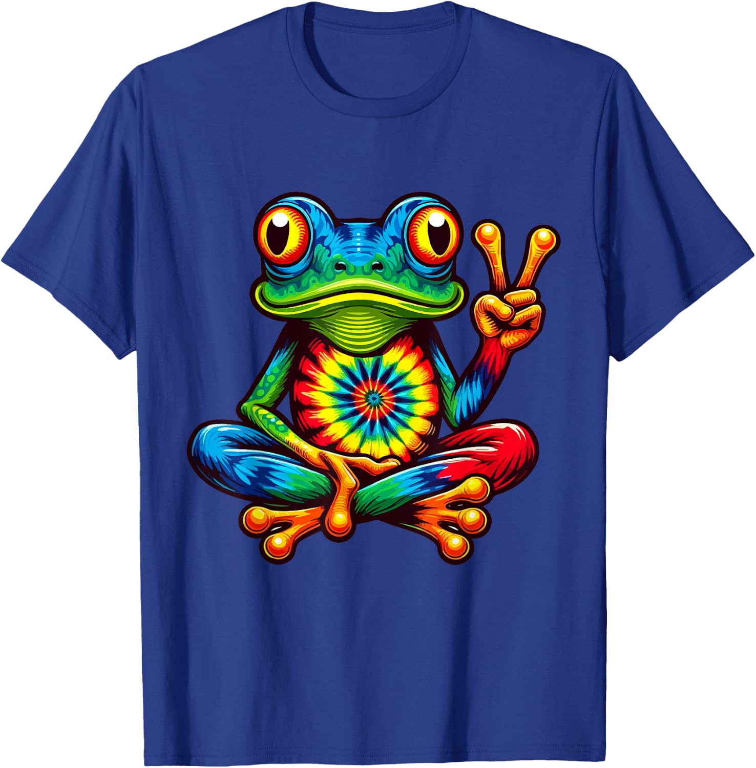 Tie-Dye Frog Peace Sign Women Kids T-Shirt - T-Shirt | Royal