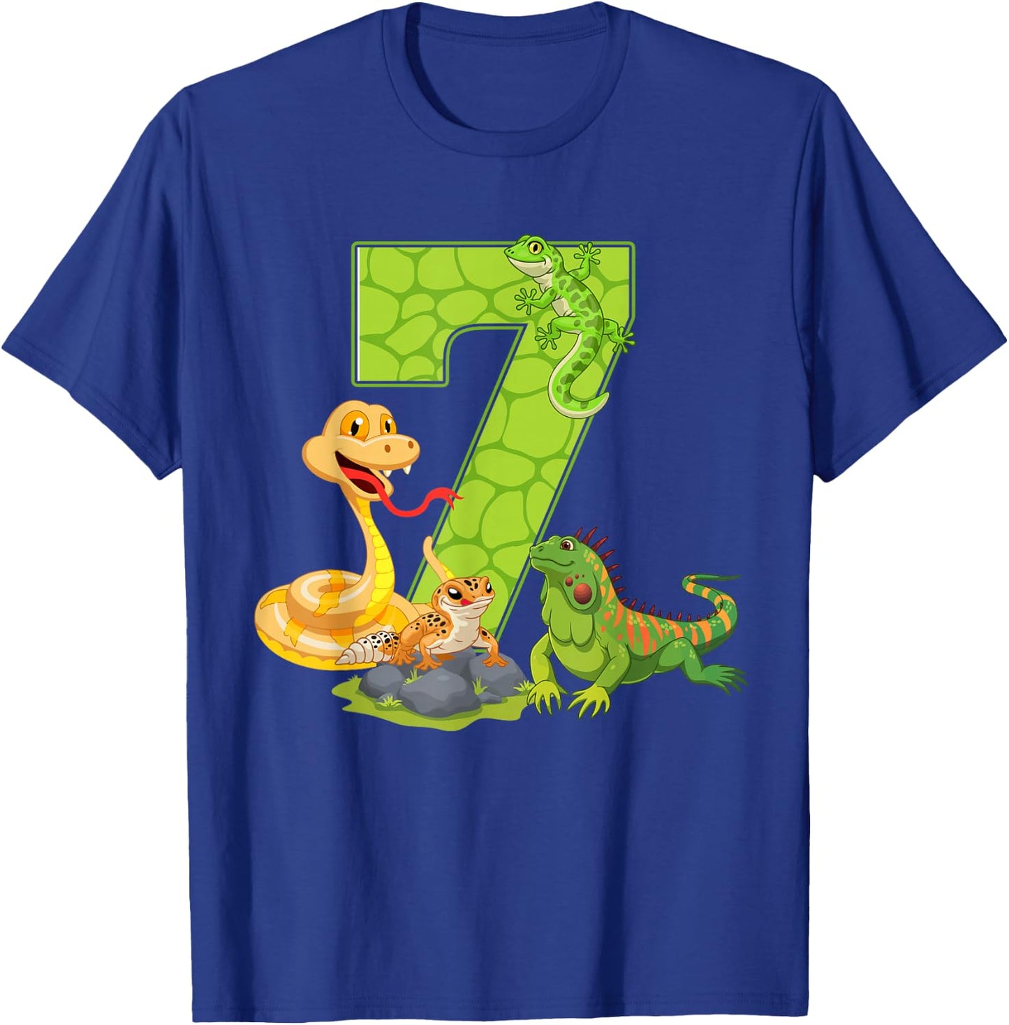 7th Birthday Snake Lizard Reptile 7 Year Old Birthday Party T-Shirt - T-Shirt | Royal