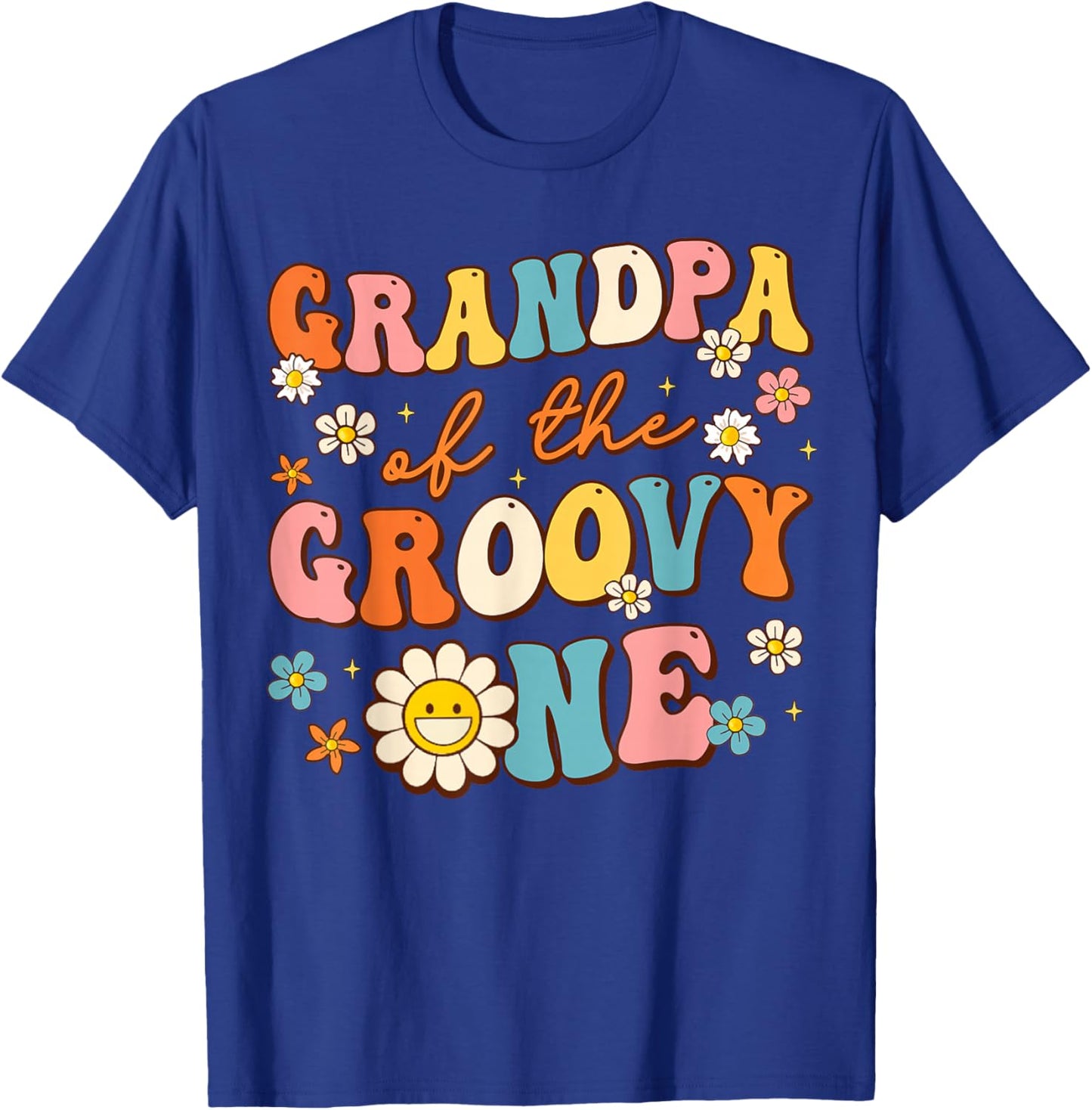 Grandpa Of Groovy One 1st Birthday Pregnancy Announcement T-Shirt - T-Shirt | Royal