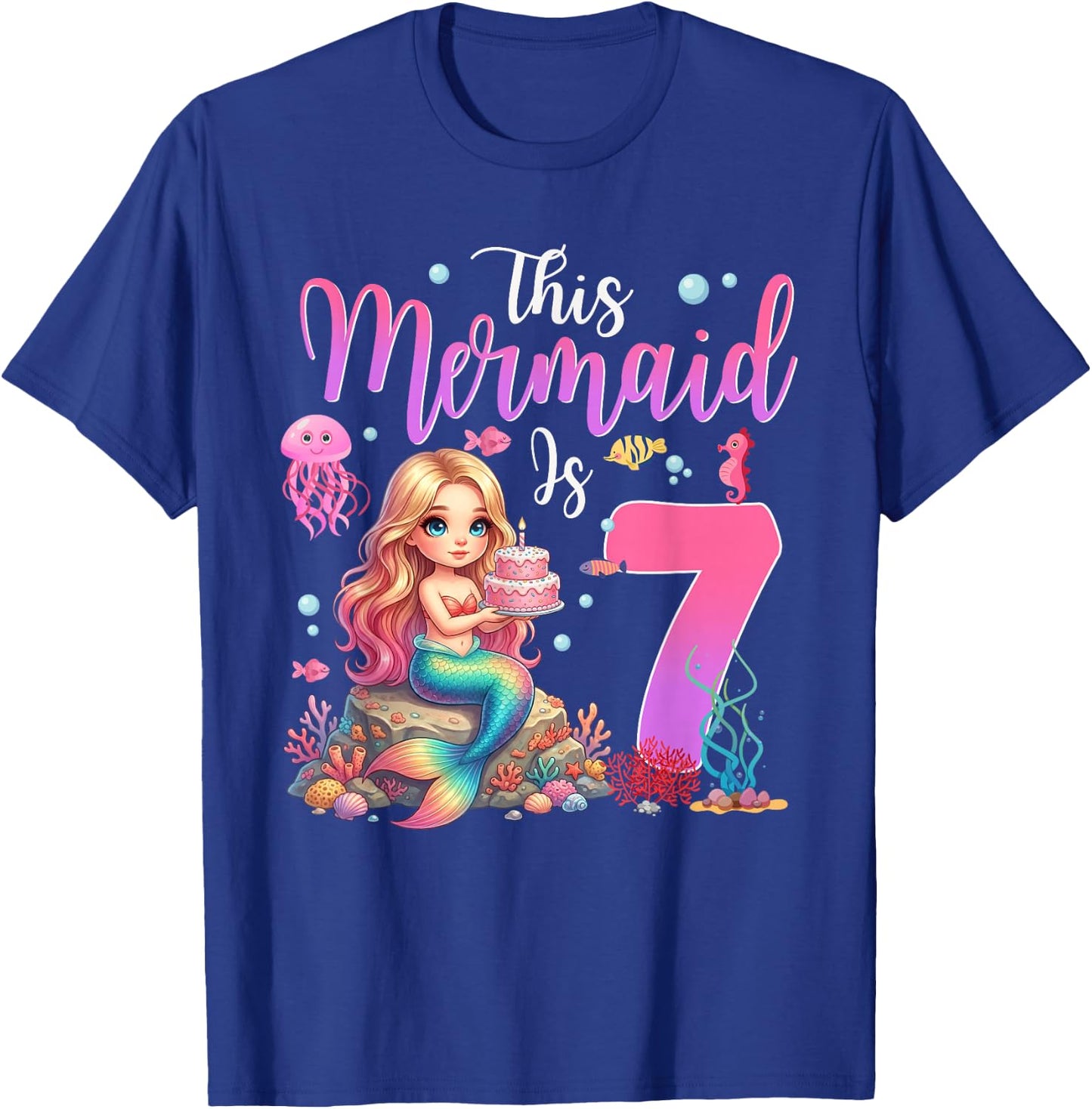 This Mermaid is 7 Year Old Girls 7th Birthday Mermaid T-Shirt - T-Shirt | Royal