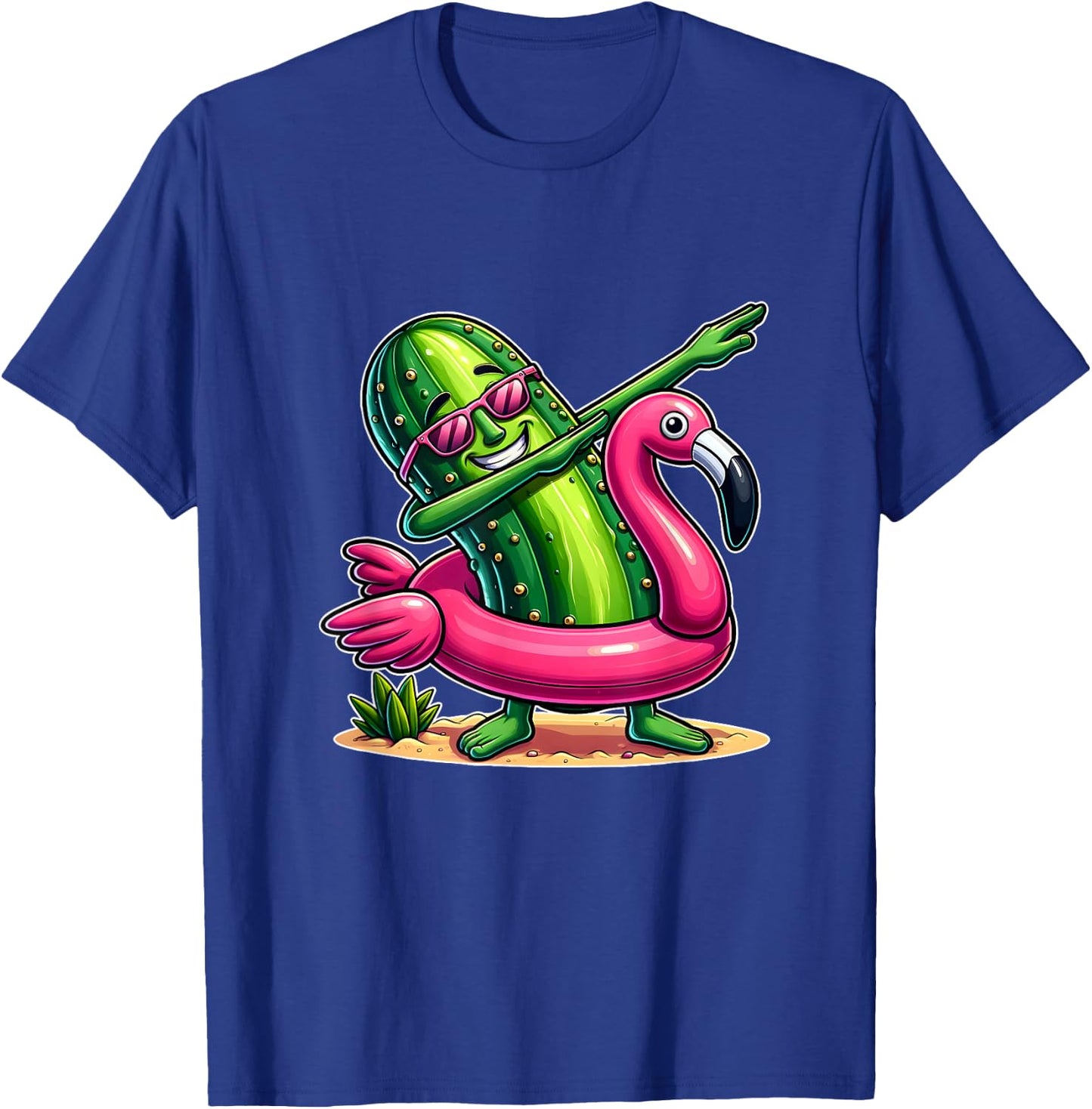 Unique Dabbing Pickle Flamingo Summer Fun T-Shirt - T-Shirt | Royal
