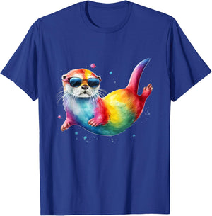 Otter Men Woman Colorful Watercolor Otter T-Shirt - T-Shirt | Royal
