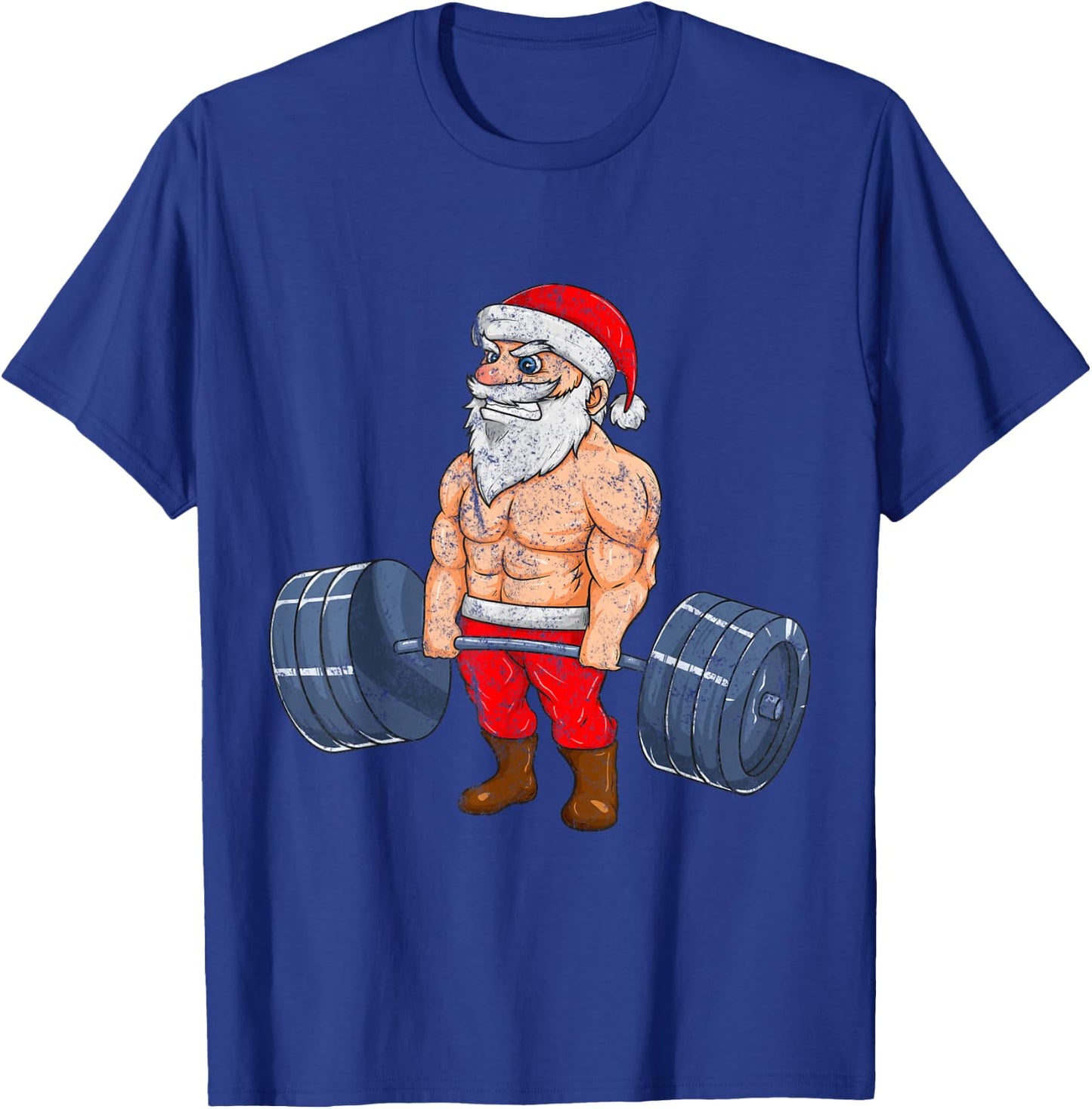 Vintage Santa Weightlifting Bodybuilder Muscle Fitness T-Shirt - T-Shirt | Royal