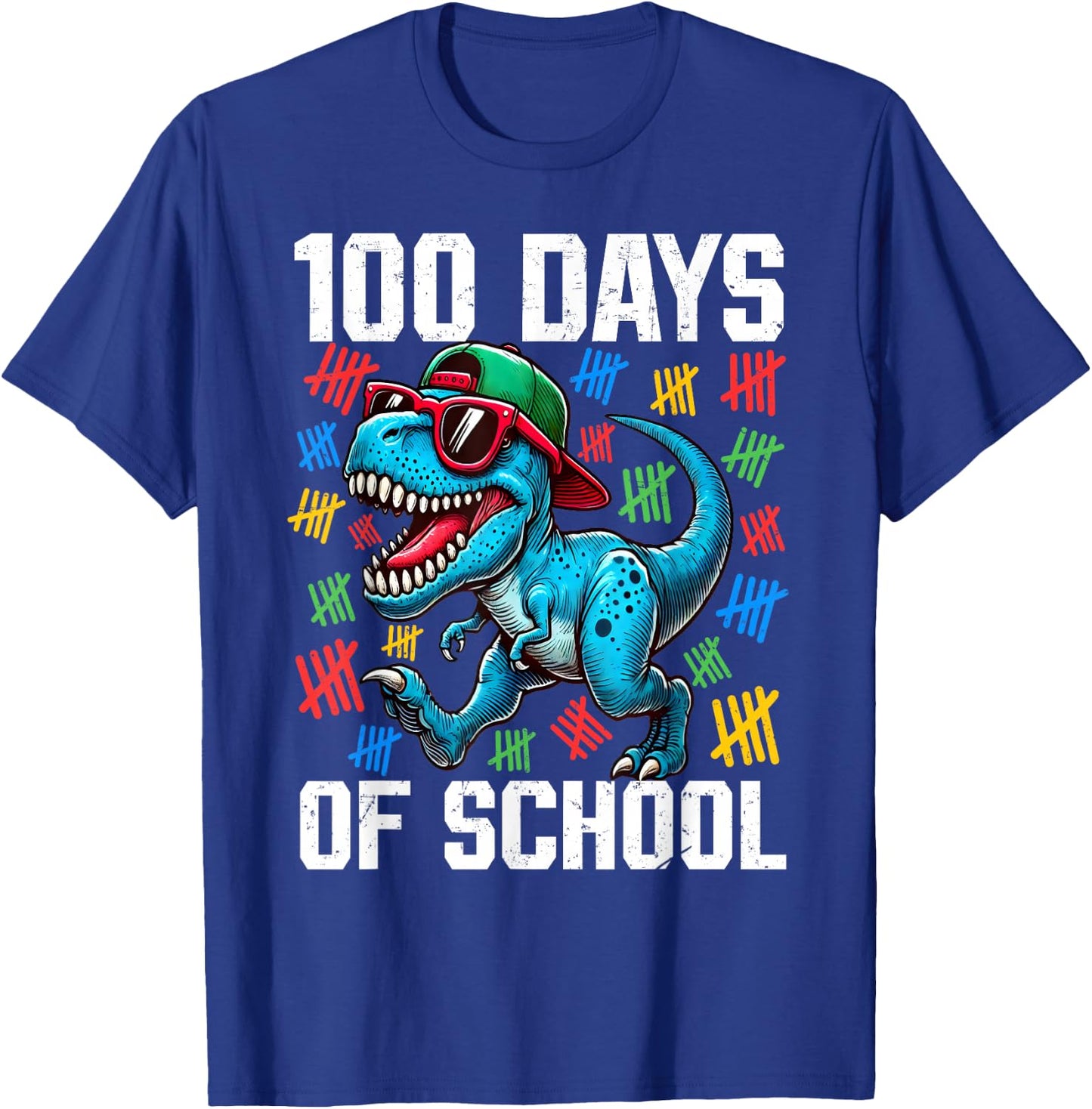 100 Days of School Dinosaur 100th Day Of School Boys Kids T-Shirt - T-Shirt | Royal