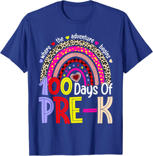 100 Days of Pre-K Happy 100th Day of School Rainbow Leopard T-Shirt - T-Shirt | Royal