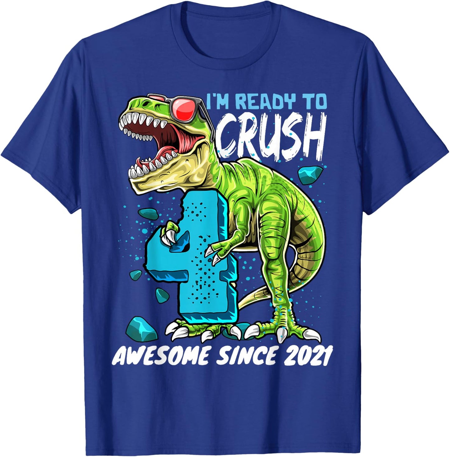 4th Birthday T Rex Dinosaur Party Boys Rawr I'm 4 T-Shirt - T-Shirt | Royal