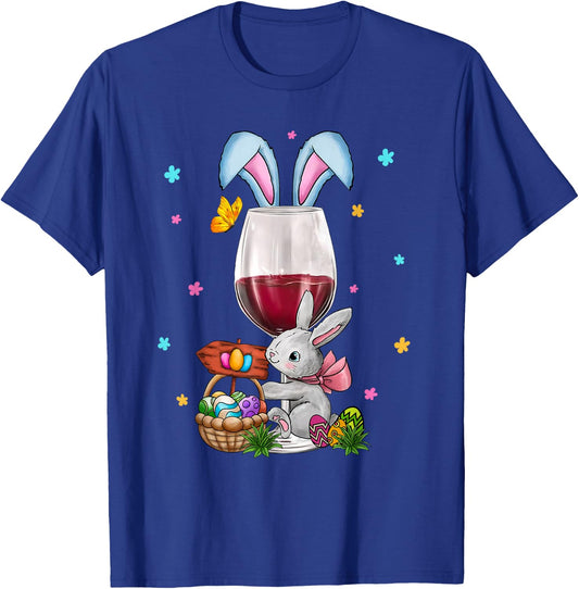 Cute Easter Wine Glasses Bunny Ears Drink Up Women Men T-Shirt - T-Shirt | Royal
