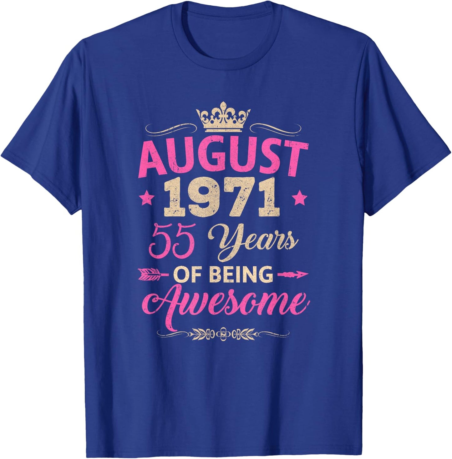 August 1971 55 Years of Being Awesome Retro 55Th Birthday T-Shirt - T-Shirt | Royal