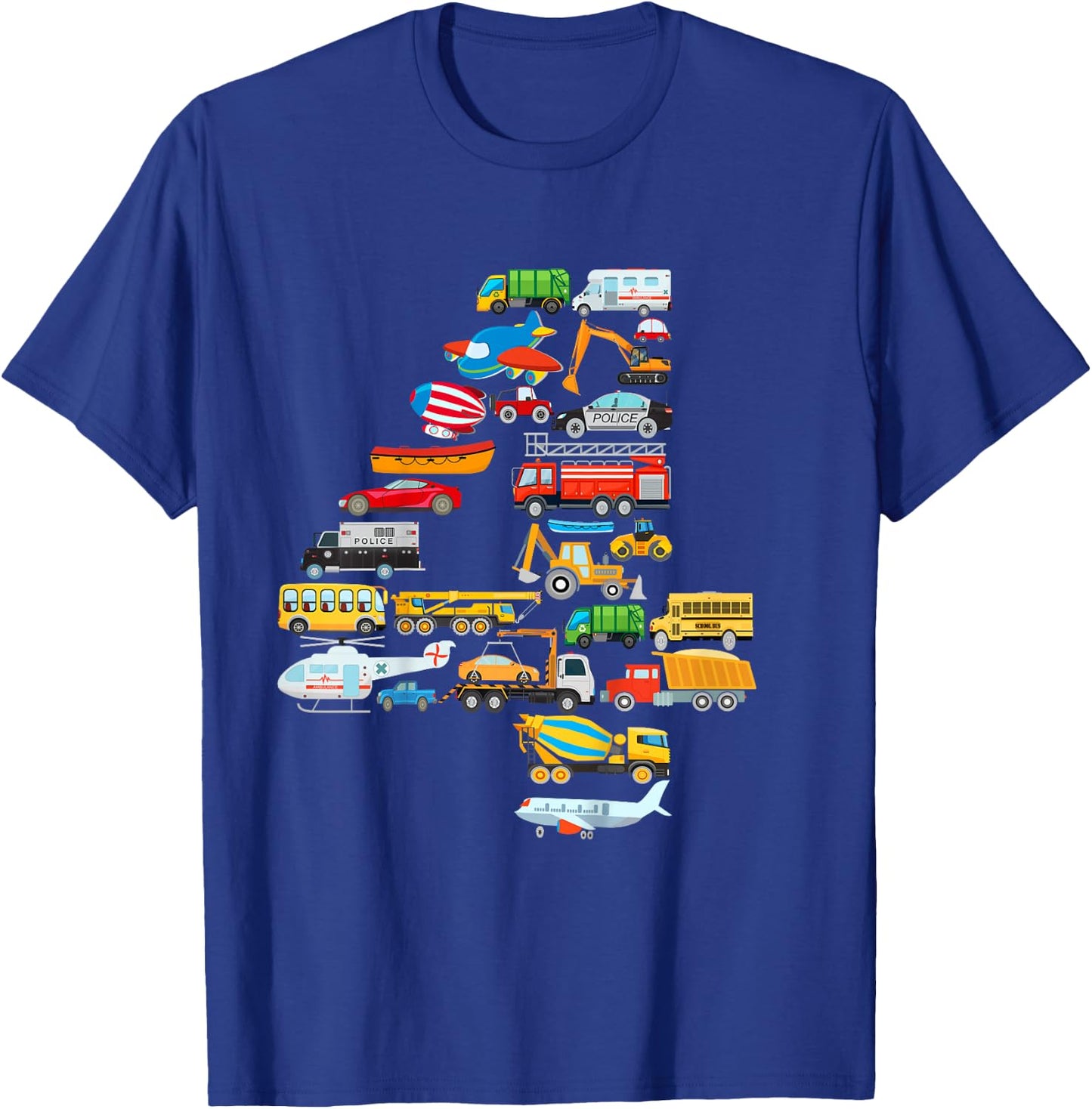 Kids 4th Birthday Boys Cars Vehicles Fire Engine T-Shirt - T-Shirt | Royal