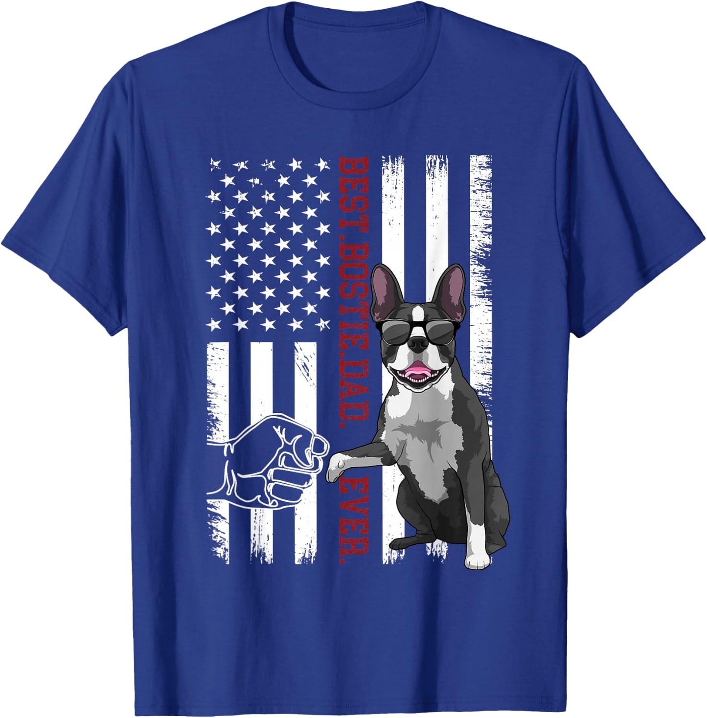 Boston Terrier Dad Dog American Flag Bostie Dog T-Shirt - T-Shirt | Royal