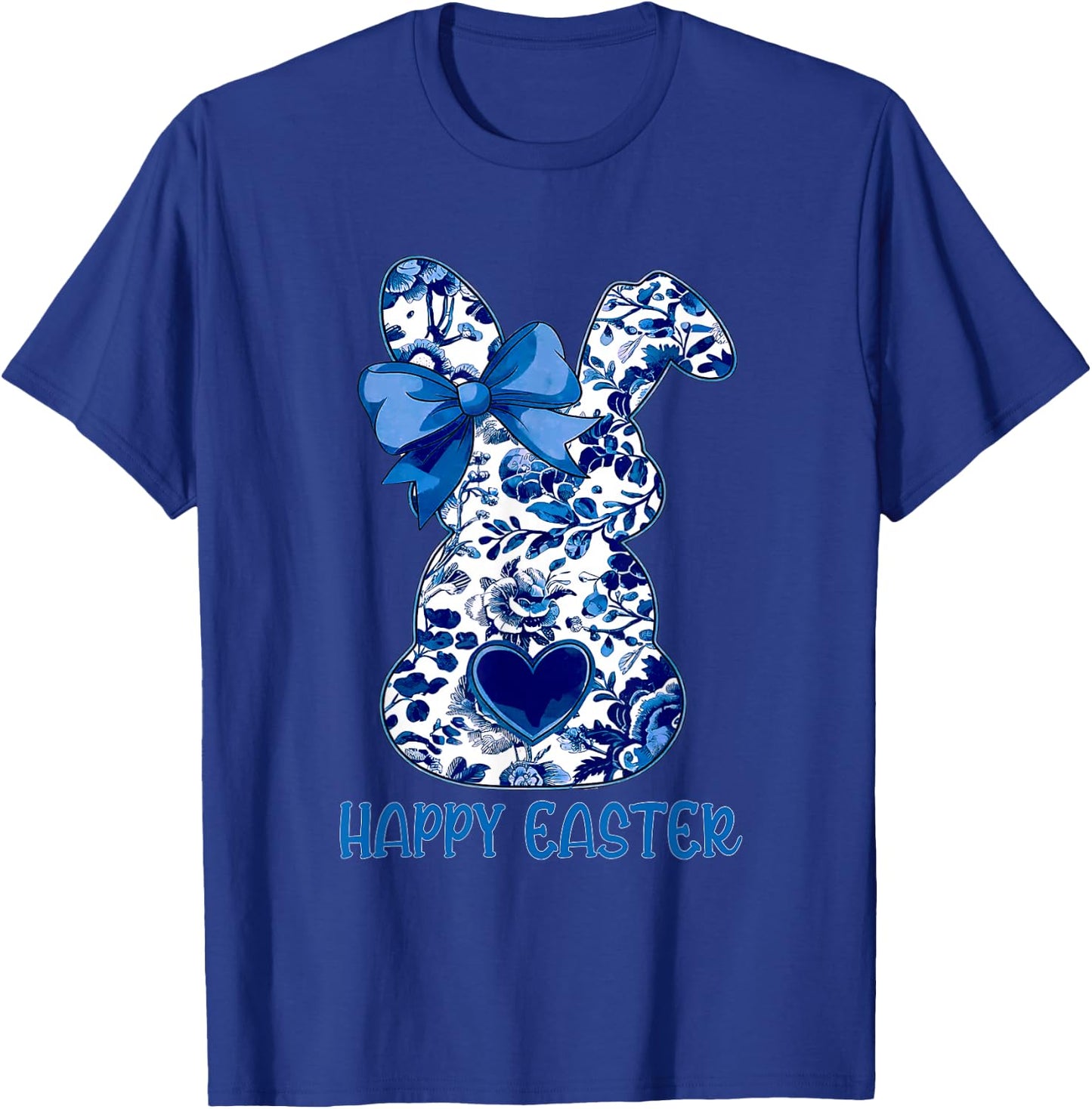 Easter Chinoiserie Floral Bunny With Cute Blue Bow Coquette T-Shirt - T-Shirt | Royal