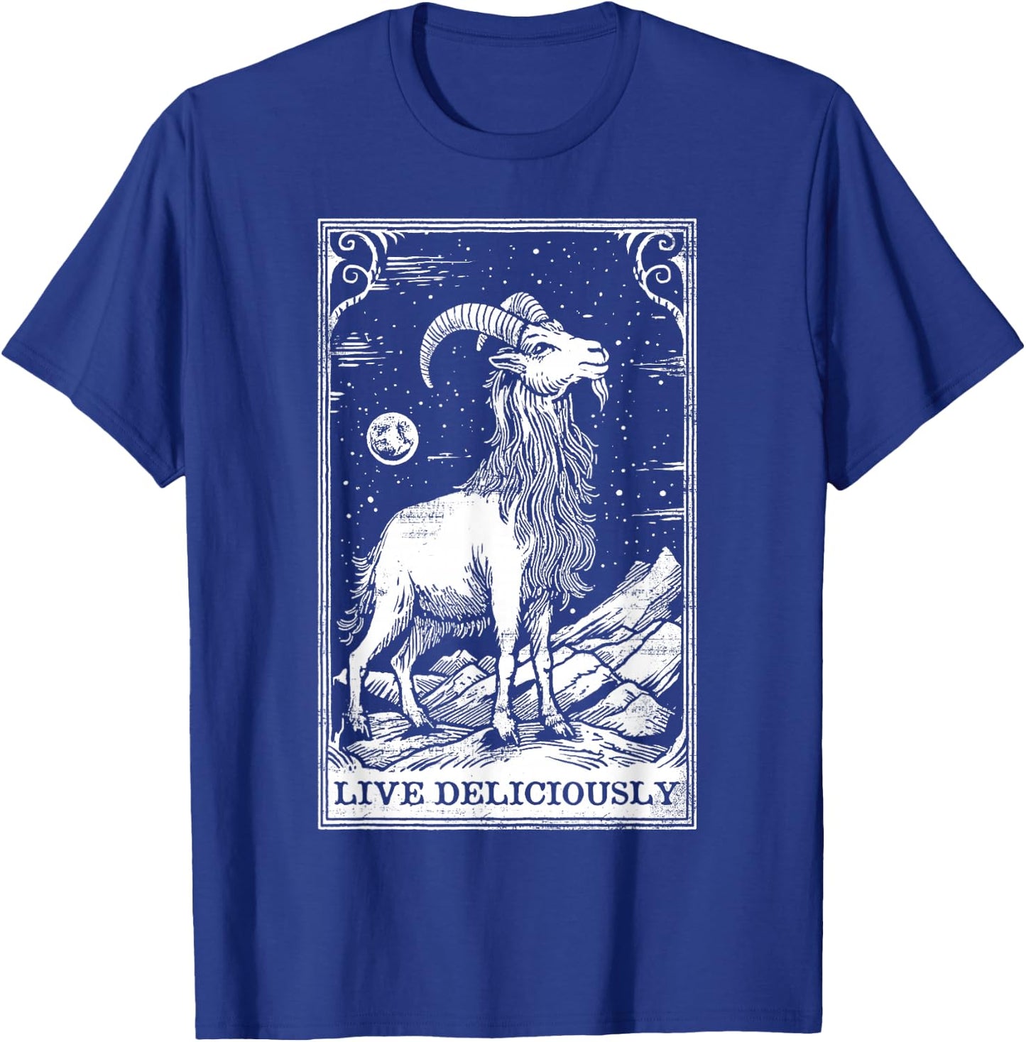 Live Deliciously Tarot Card Shirt Wiccan Goat Pagan Occult T-Shirt - T-Shirt | Royal