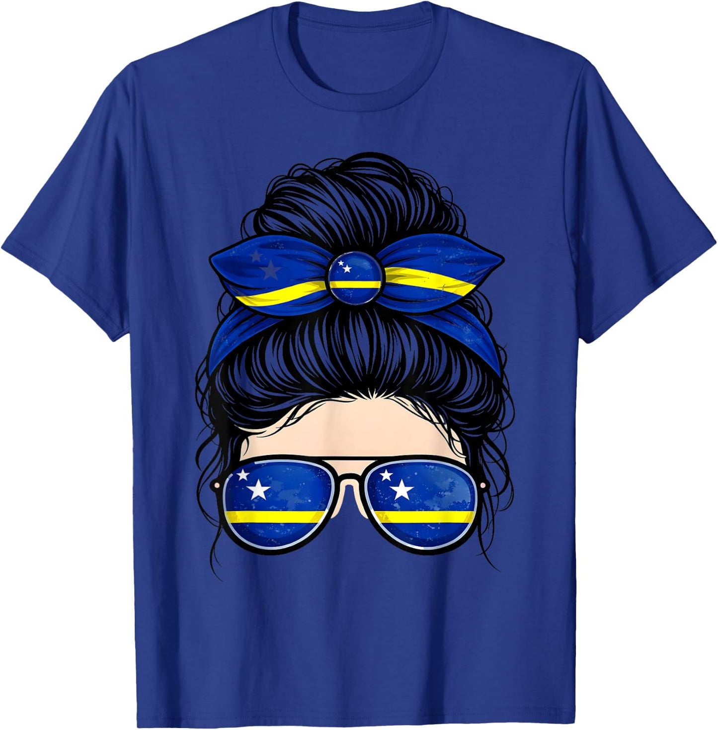 Caribbean Curacao Flag Messy Bun Sunglasses Pride T-Shirt - T-Shirt | Royal