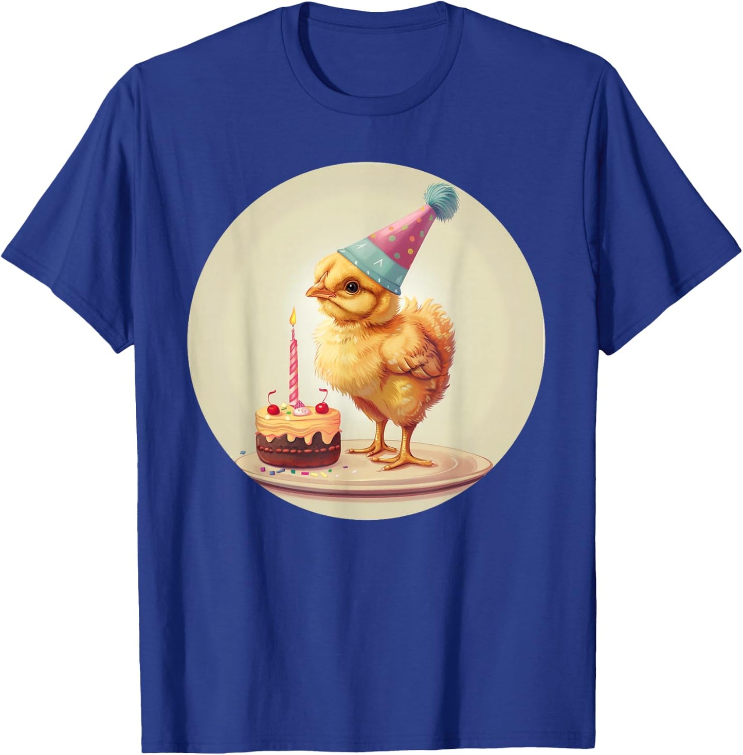 Happy Birthday Chick with Party Hat for Poultry and Hen Fans T-Shirt - T-Shirt | Royal