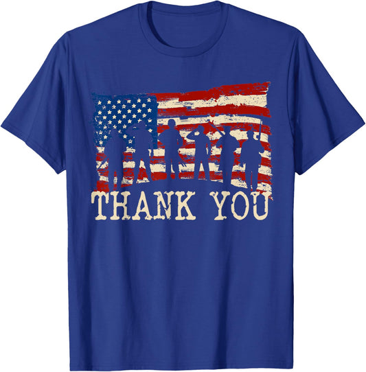 American Flag Thank You Veterans Proud Veteran T-Shirt - T-Shirt | Royal