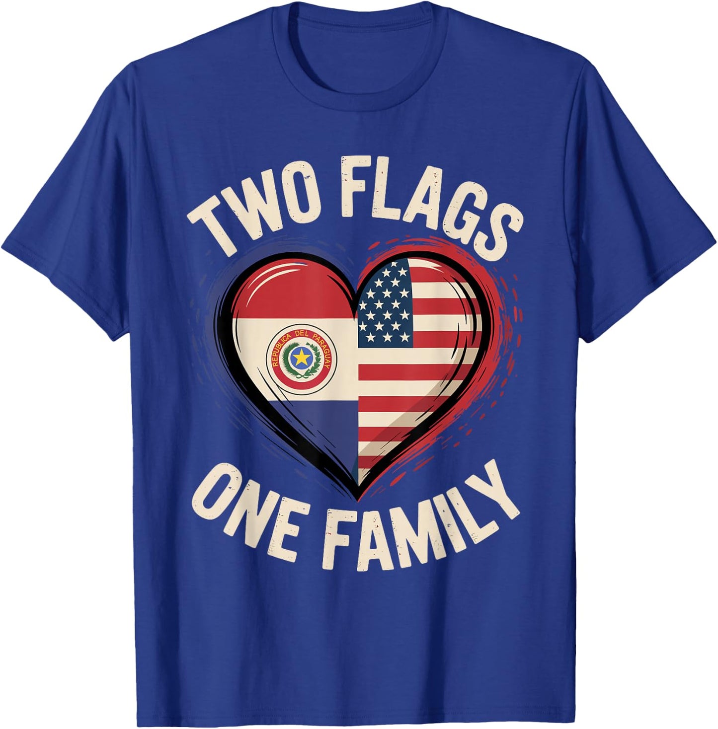 Two Flags One Family Paraguayan Roots American Paraguay USA T-Shirt - T-Shirt | Royal