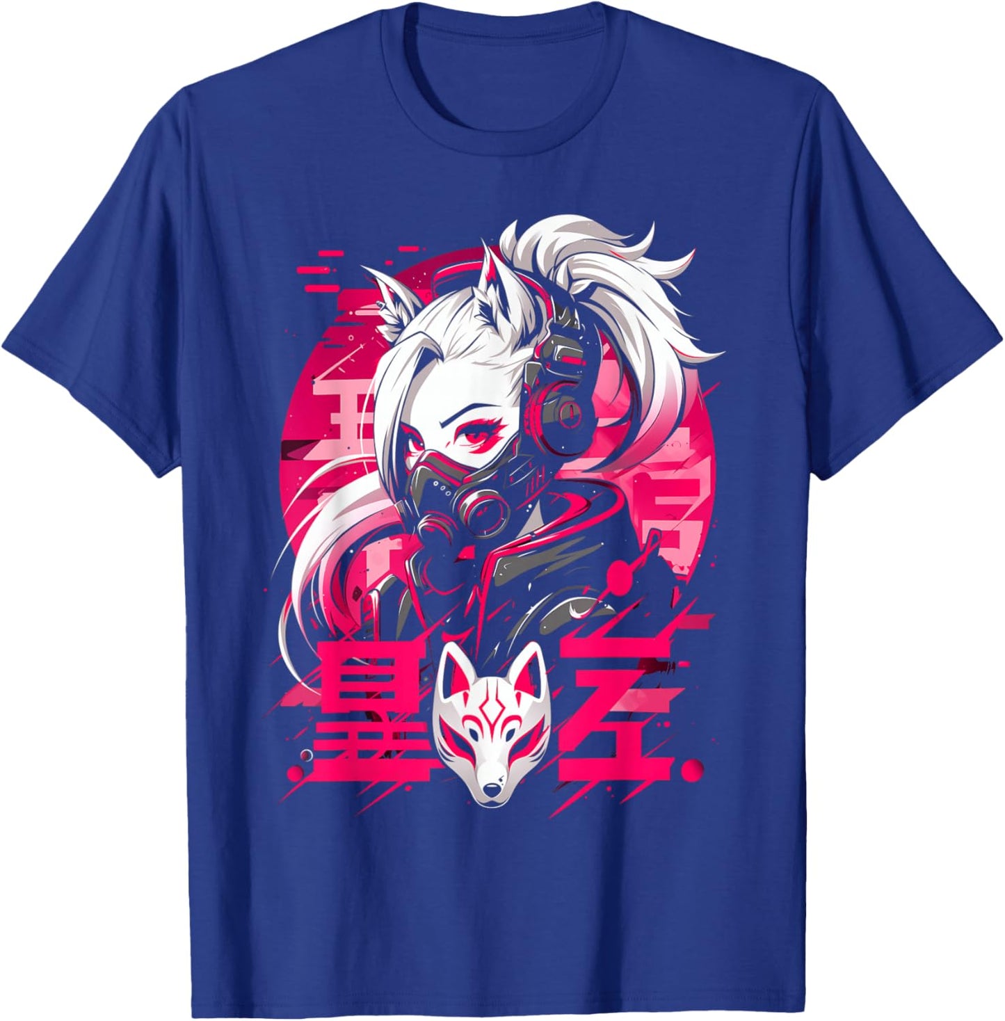 Anime Manga Cyberpunk Aesthetic Techwear Harajuku Kitsune , black T-Shirt - T-Shirt | Royal
