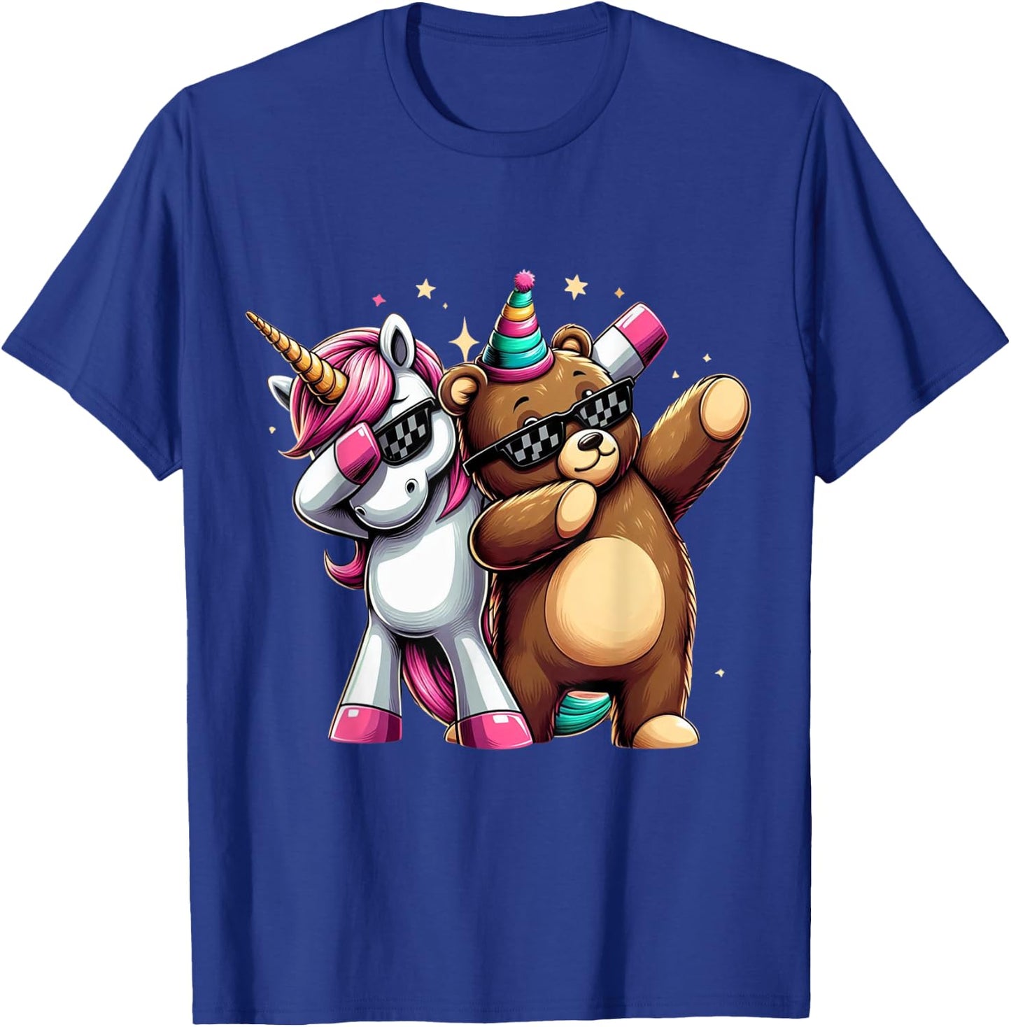 Dabbing Unicorn And Bear Boys Girls Men Women Kids Adults T-Shirt - T-Shirt | Royal