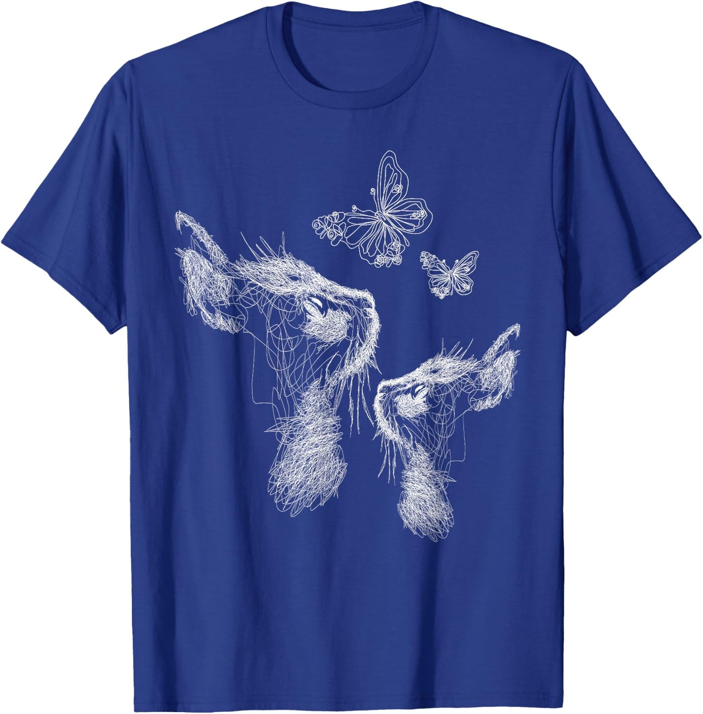 Cat with Kitten and Butterflies Scribble Art , black T-Shirt - T-Shirt | Royal
