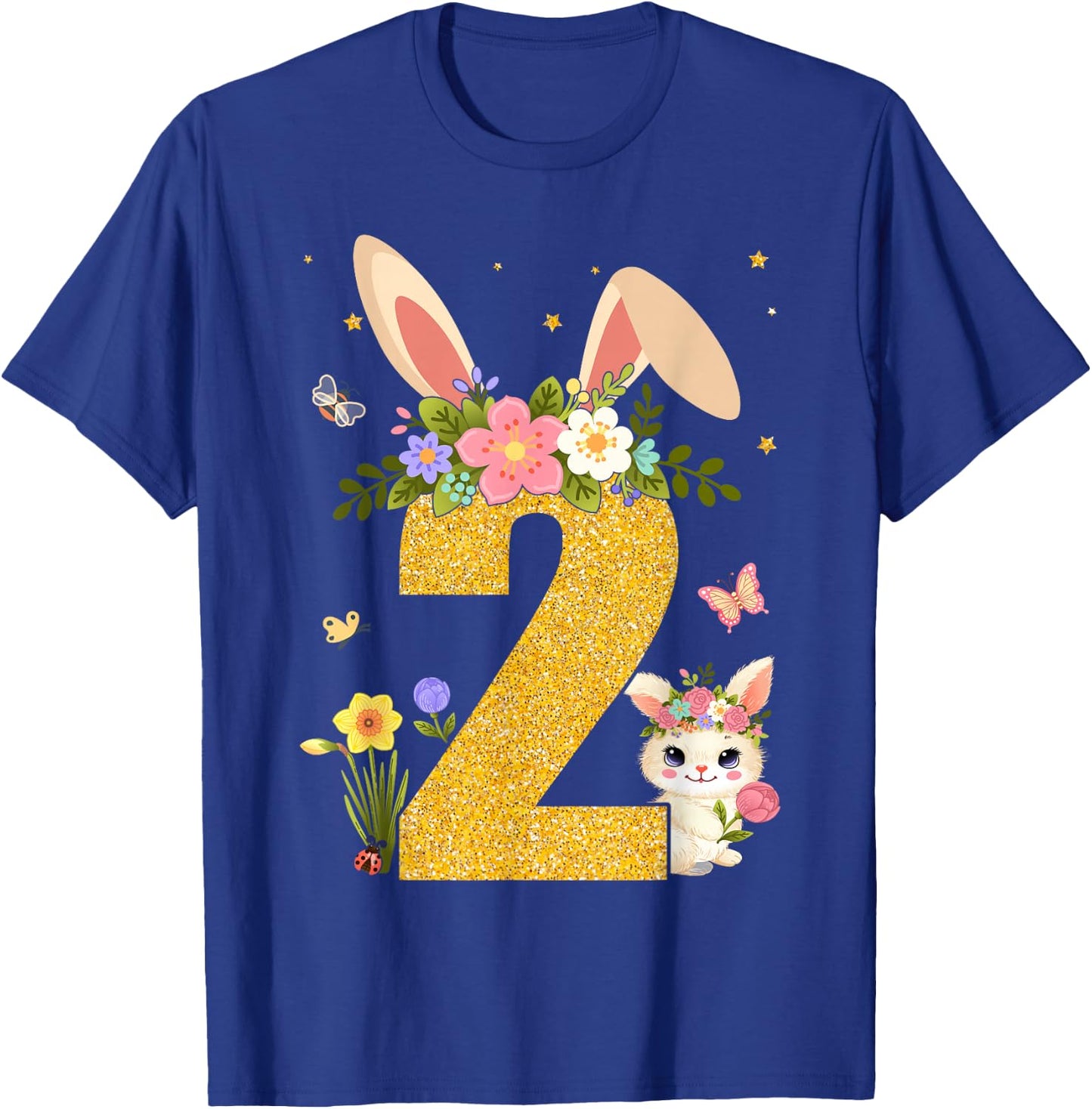 2nd Birthday Rabbit Two Year Old Sweet Baby Bunny Ears T-Shirt - T-Shirt | Royal