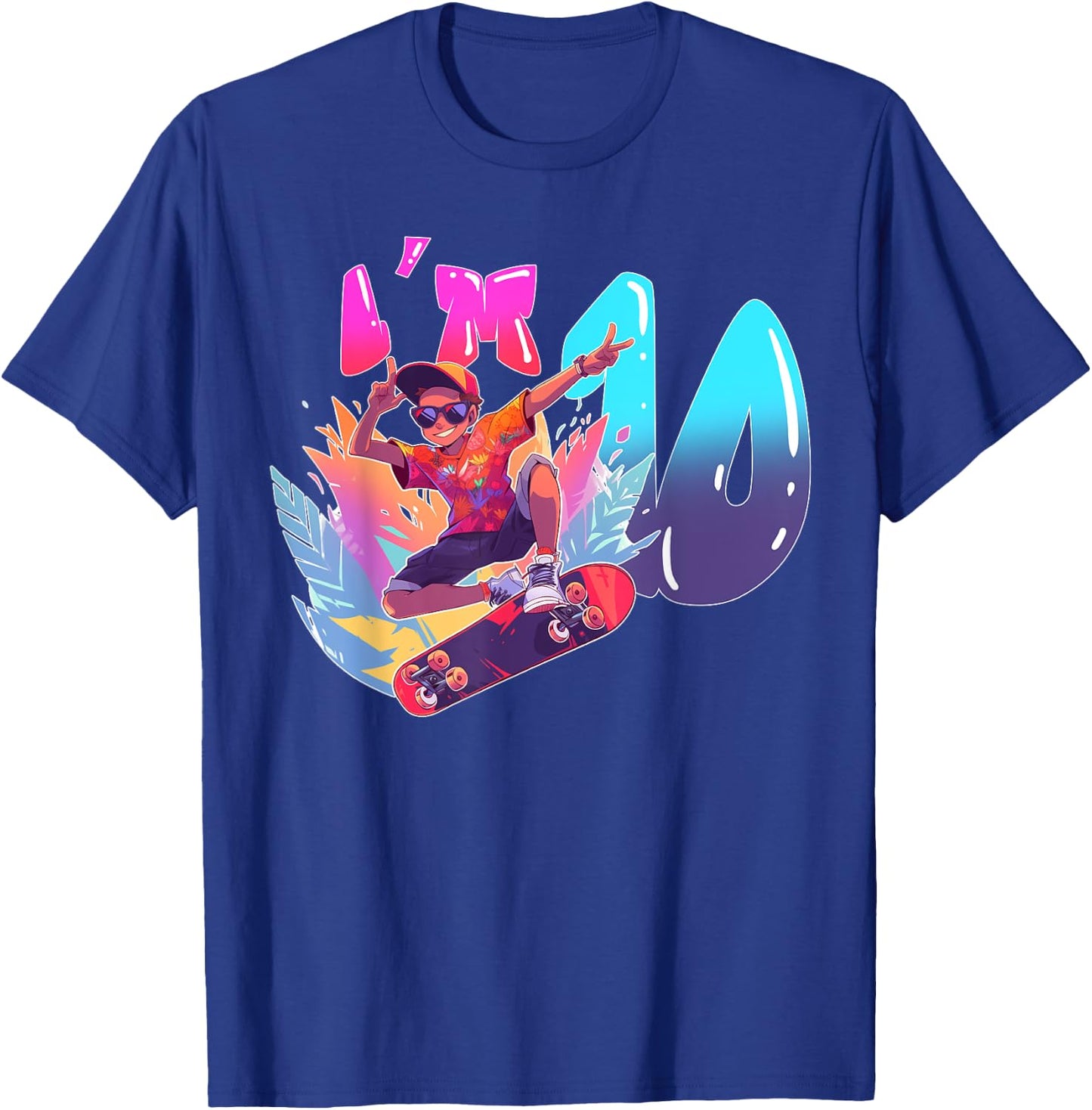10th Birthday Party Skateboard Boy Ten Year Old Skater T-Shirt - T-Shirt | Royal
