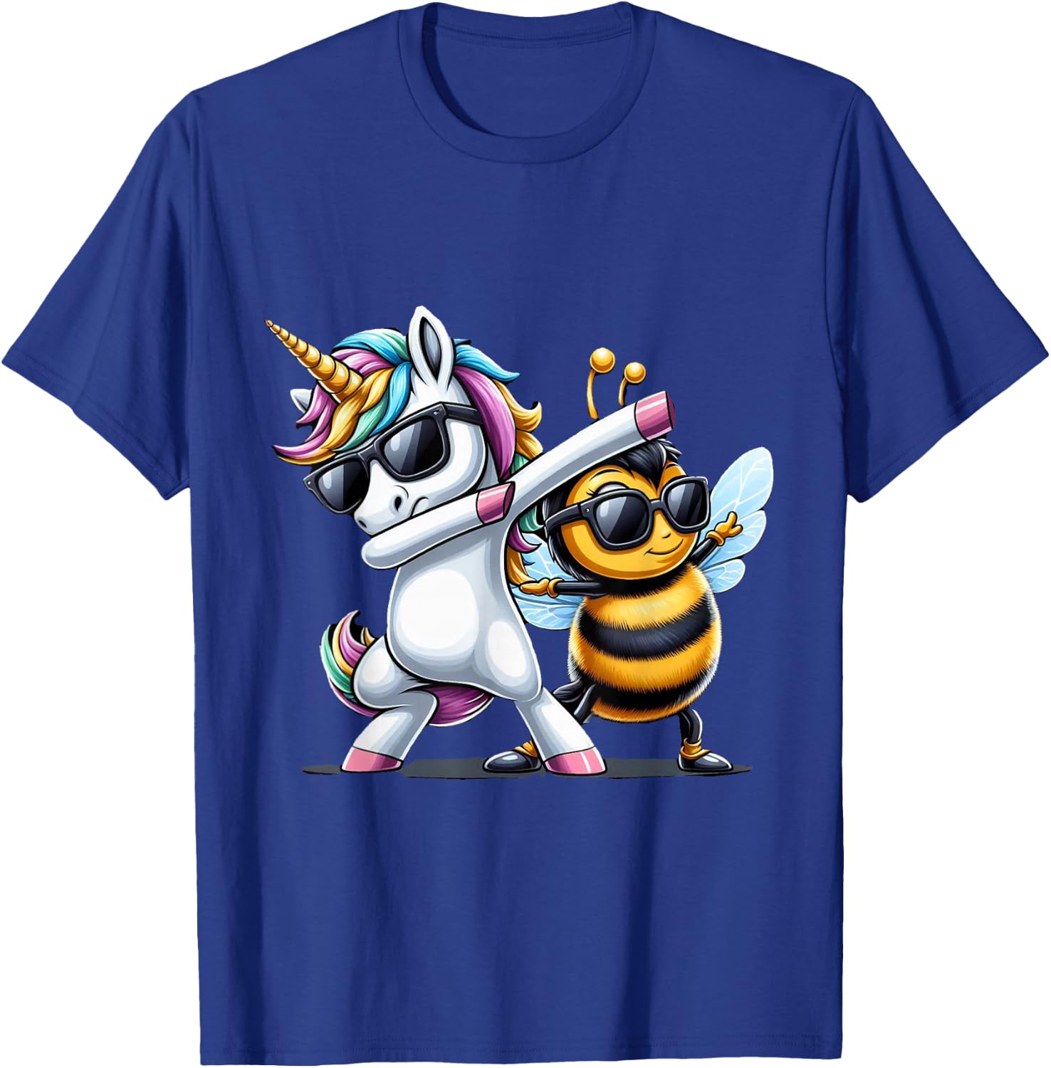 Dabbing Unicorn And Bee Boys Girls Men Women Kids Adults T-Shirt - T-Shirt | Royal