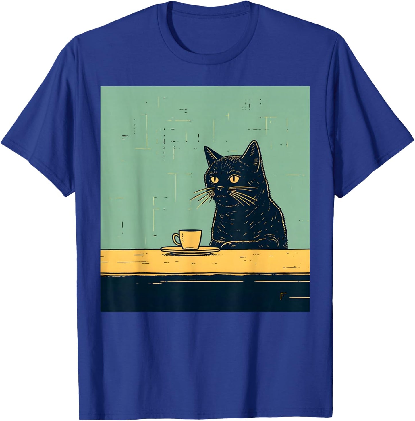 Funny Black Cat Chilling with Coffee Retro Vintage T-Shirt - T-Shirt | Royal