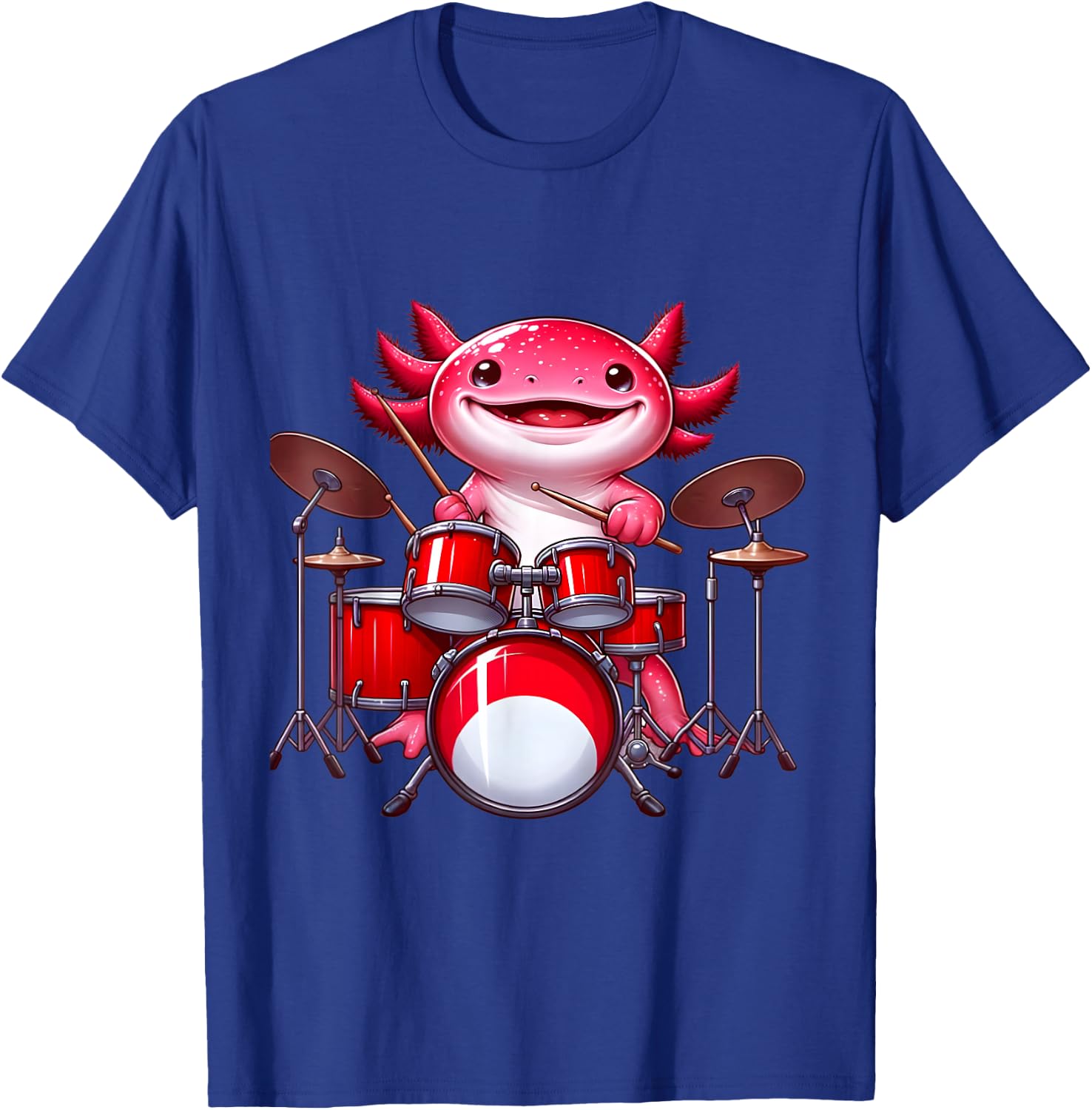 Axolotl Playing Drum Set Percussionist Drummer T-Shirt - T-Shirt | Royal