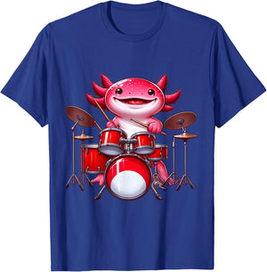 Axolotl Playing Drum Set Percussionist Drummer T-Shirt - T-Shirt | Royal