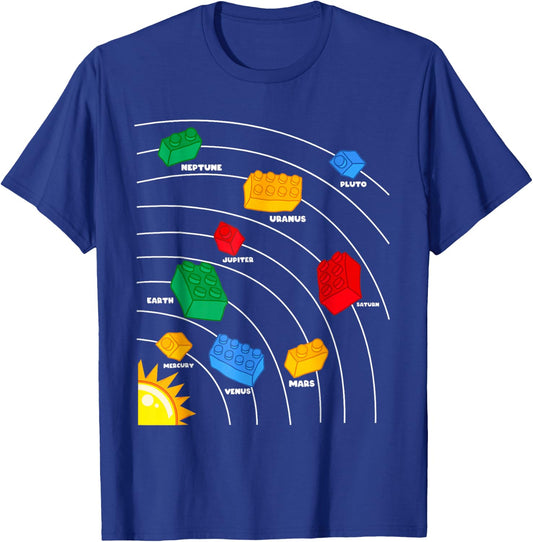 Boys Space Planet Master Builder Kids Building Blocks T-Shirt - T-Shirt | Royal