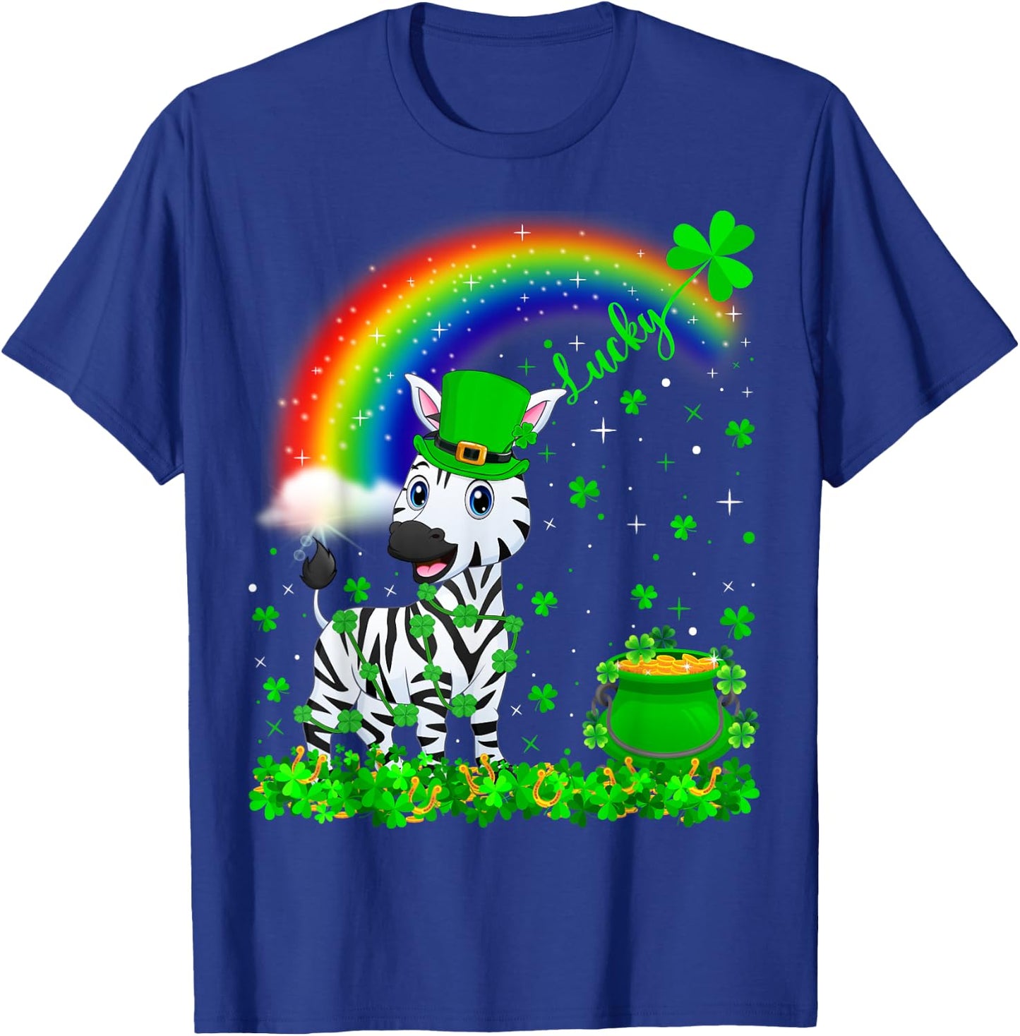 Rainbow Irish Shamrock Lucky Zebra St. Patrick's Day T-Shirt - T-Shirt | Royal
