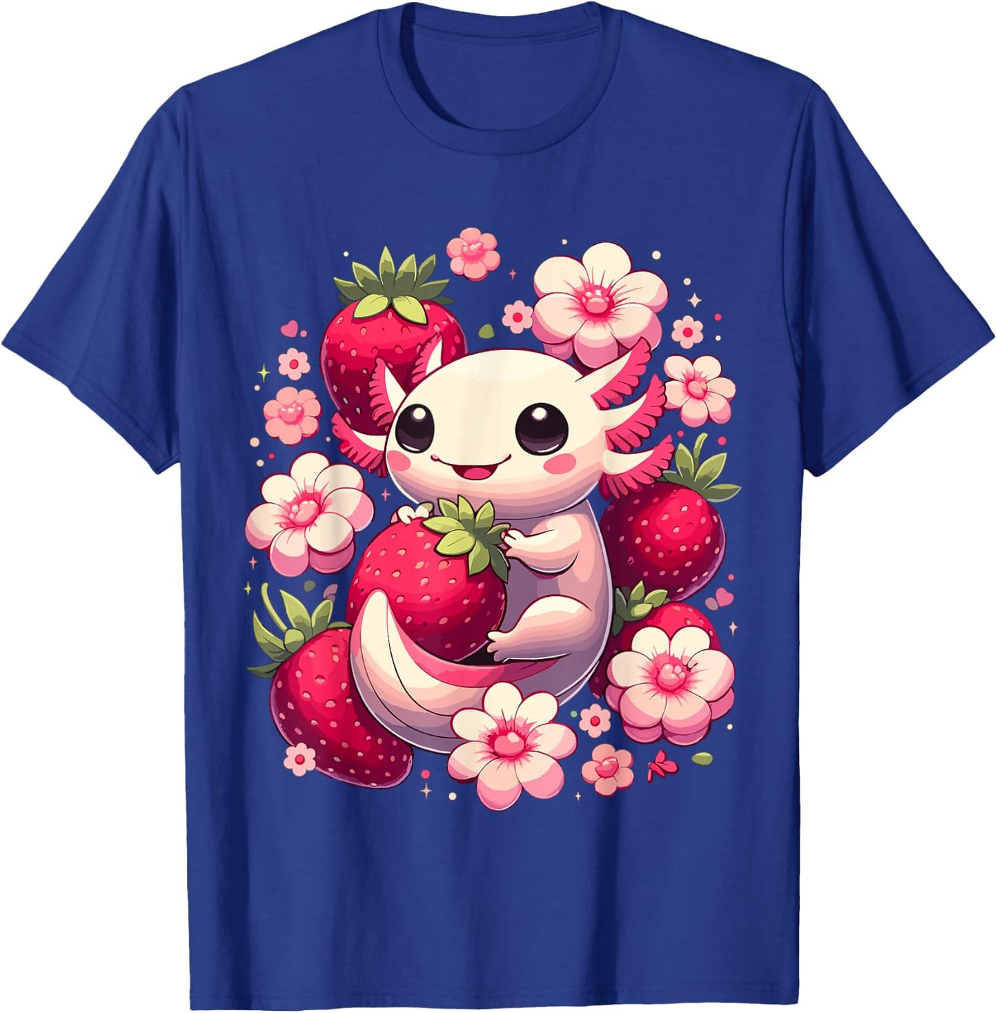 Cute Axolotl Kawaii Anime Axolotl Strawberry , Black, S T-Shirt - T-Shirt | Royal