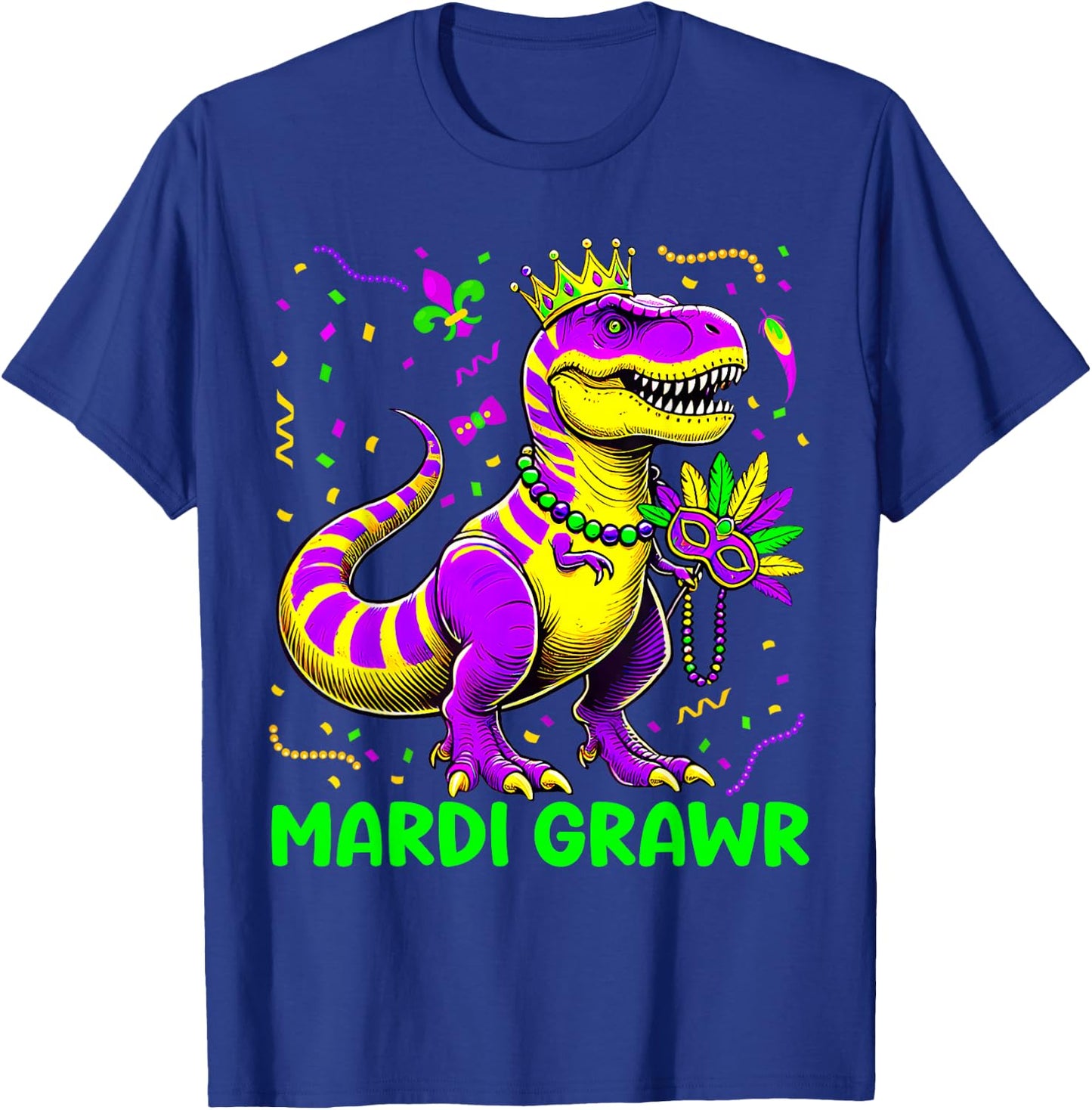 Mardi Grawr T-Rex Dino Toddler Kids Mardi Gras Boys T-Shirt - T-Shirt | Royal
