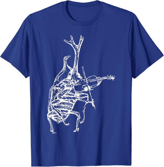 Retro 90s Rhino Beetle Playing Violin Violinist Musician T-Shirt - T-Shirt | Royal