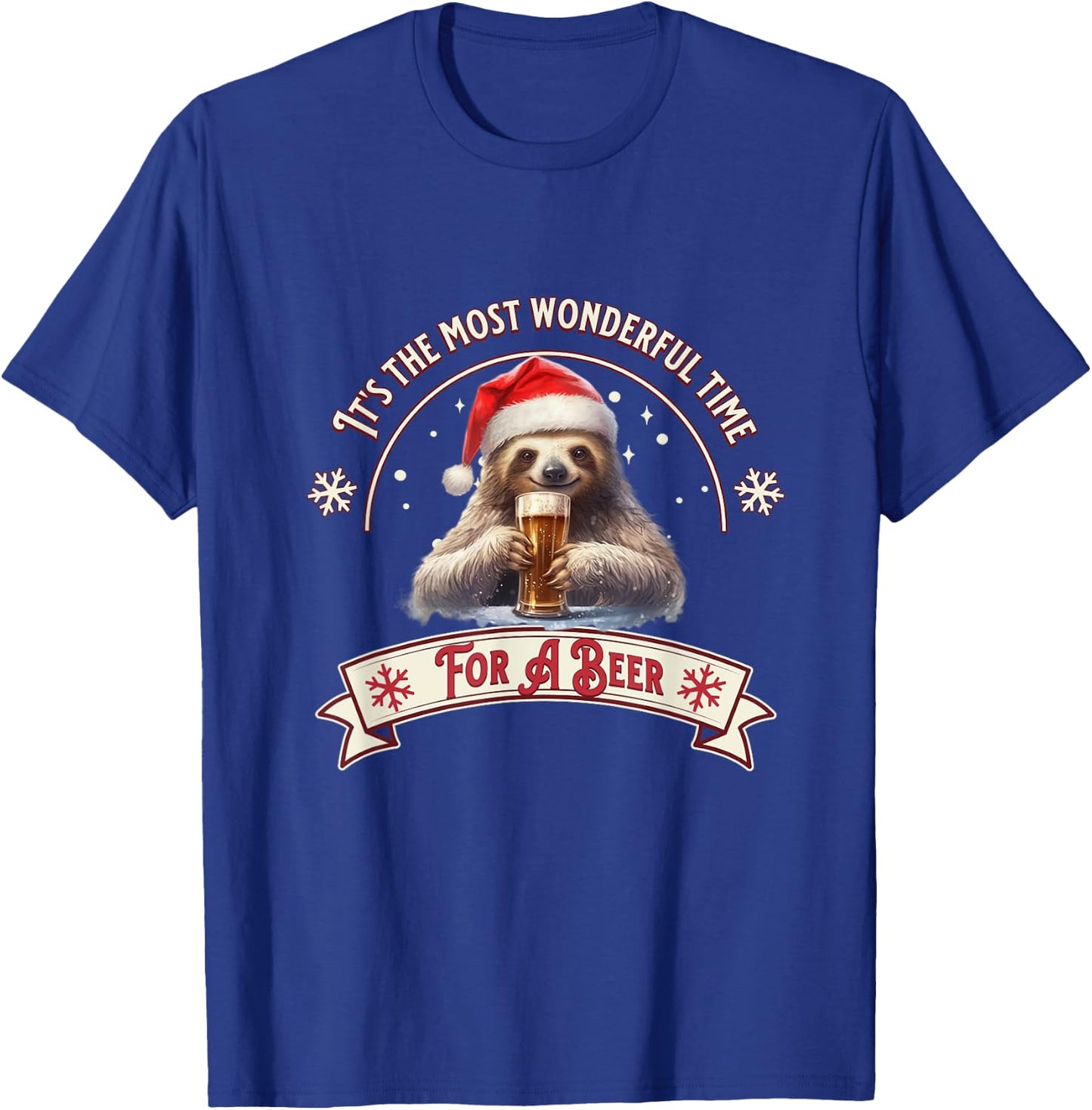 Its The Most Wonderful Time For A Beer Sloth Funny Chirstmas T-Shirt - T-Shirt | Royal