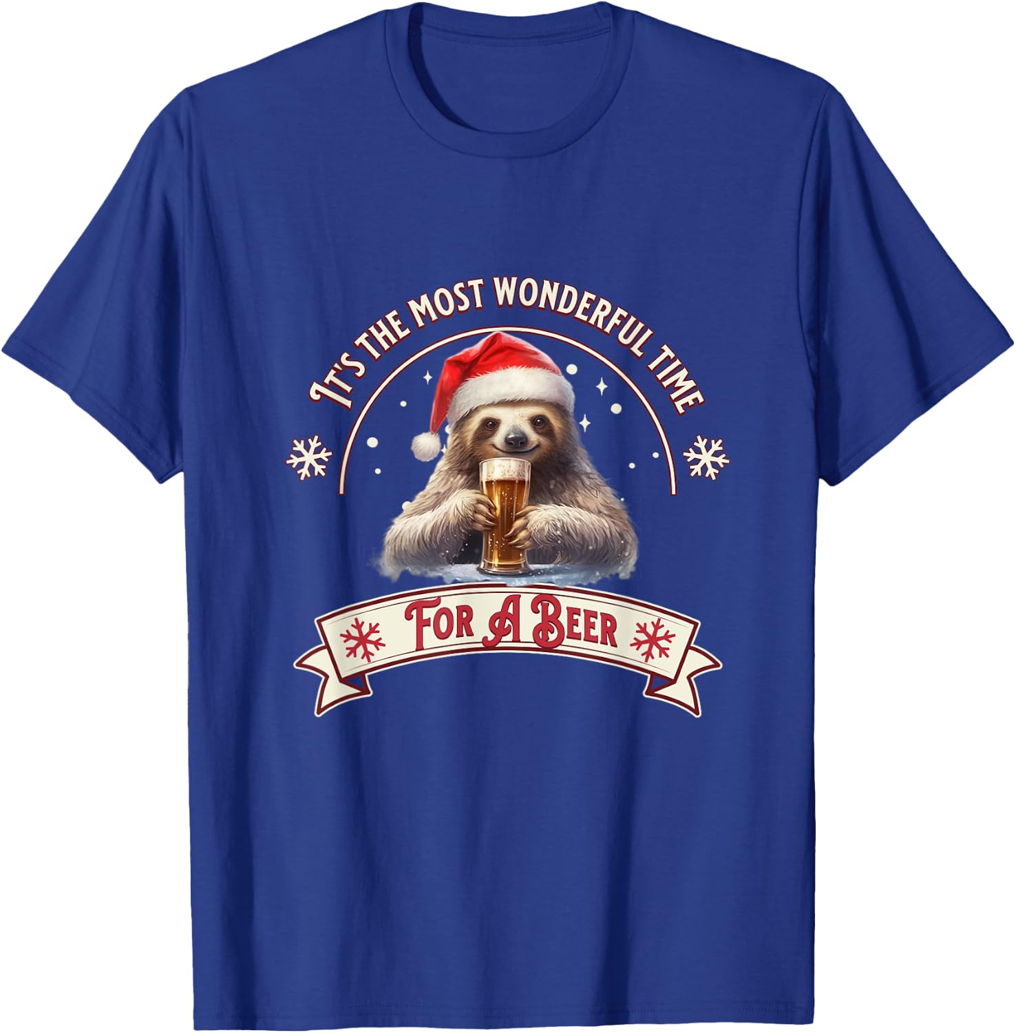 Its The Most Wonderful Time For A Beer Sloth Funny Chirstmas T-Shirt - T-Shirt | Royal