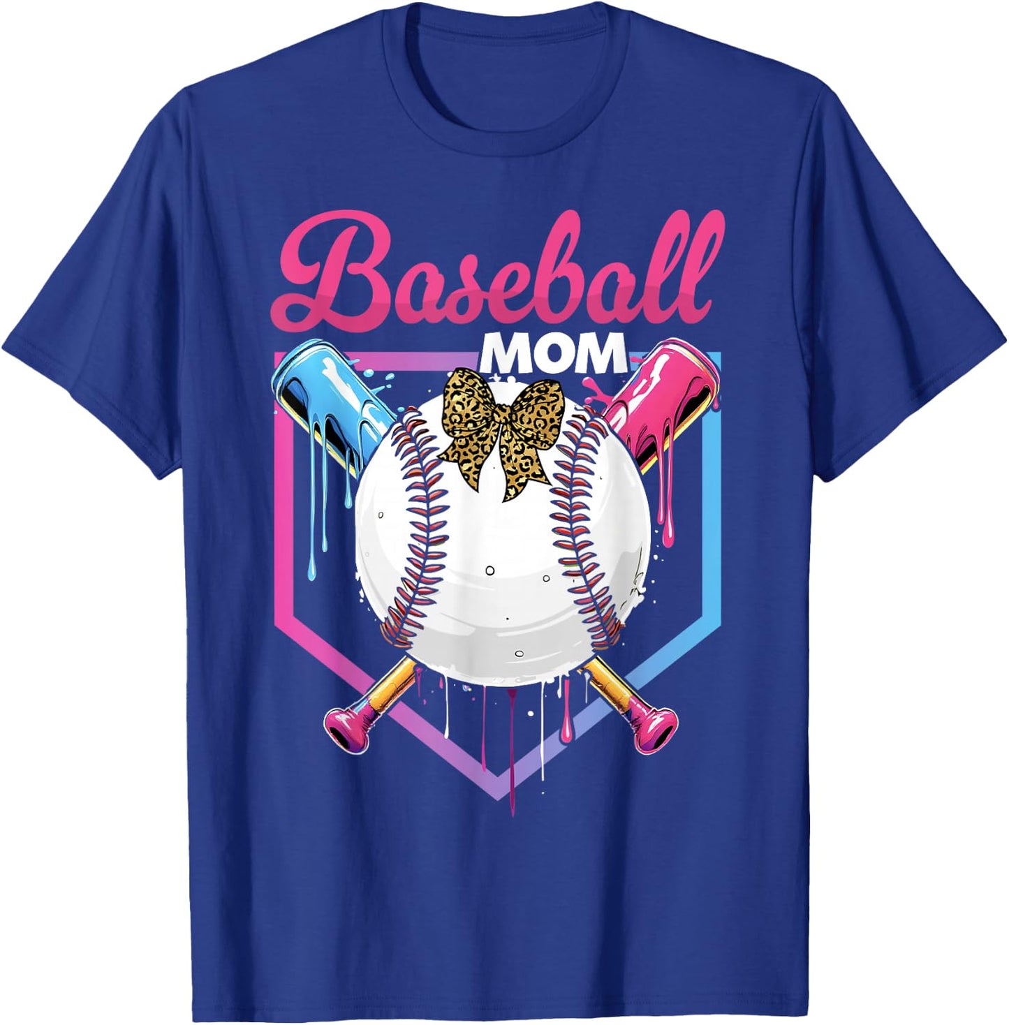 Baseball Drip Mom Cute Bow Baseball Women Mother's Day T-Shirt - T-Shirt | Royal