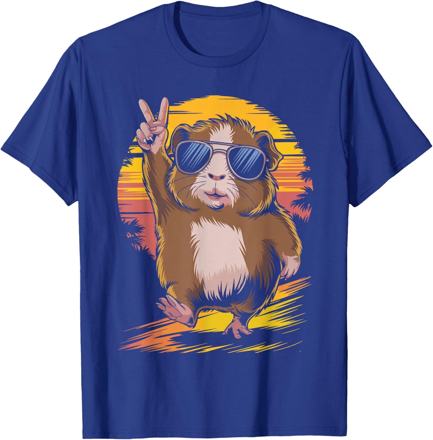 Retro Sunset Cool Guinea Pig Sunglasses Peace Sign T-Shirt - T-Shirt | Royal