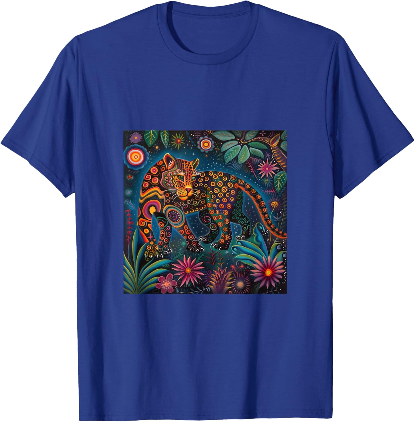 Jaguar Head Huichol Art Mexico Aztec Mayas T-Shirt - T-Shirt | Royal
