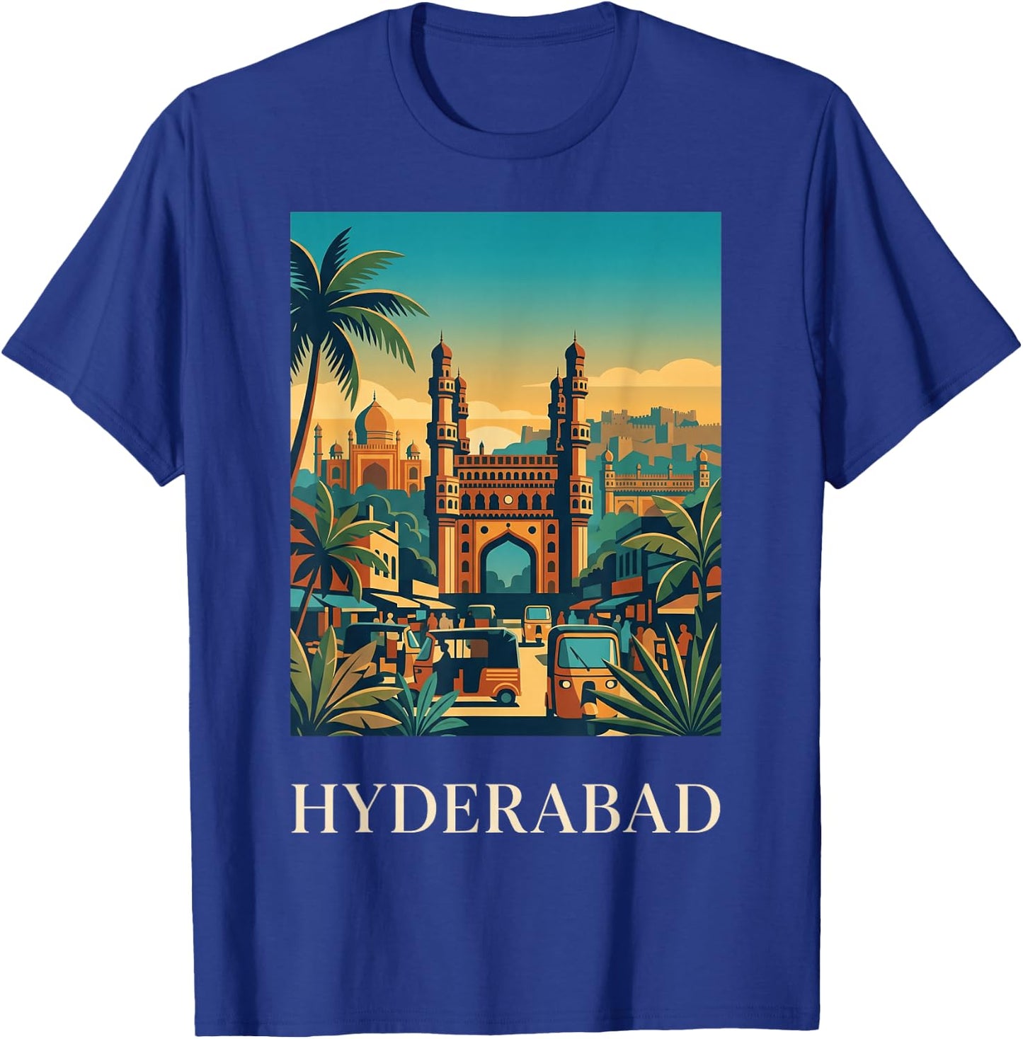 Hyderabad India Charminar Skyline Travel Poster Art T-Shirt - T-Shirt | Royal