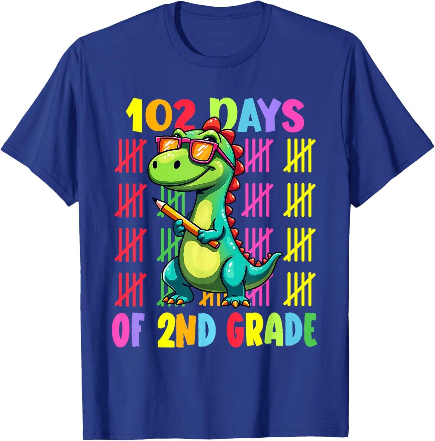 102 Day Of 2nd Grade Dinosaur 102 Days Of Second Grade T-Shirt - T-Shirt | Royal