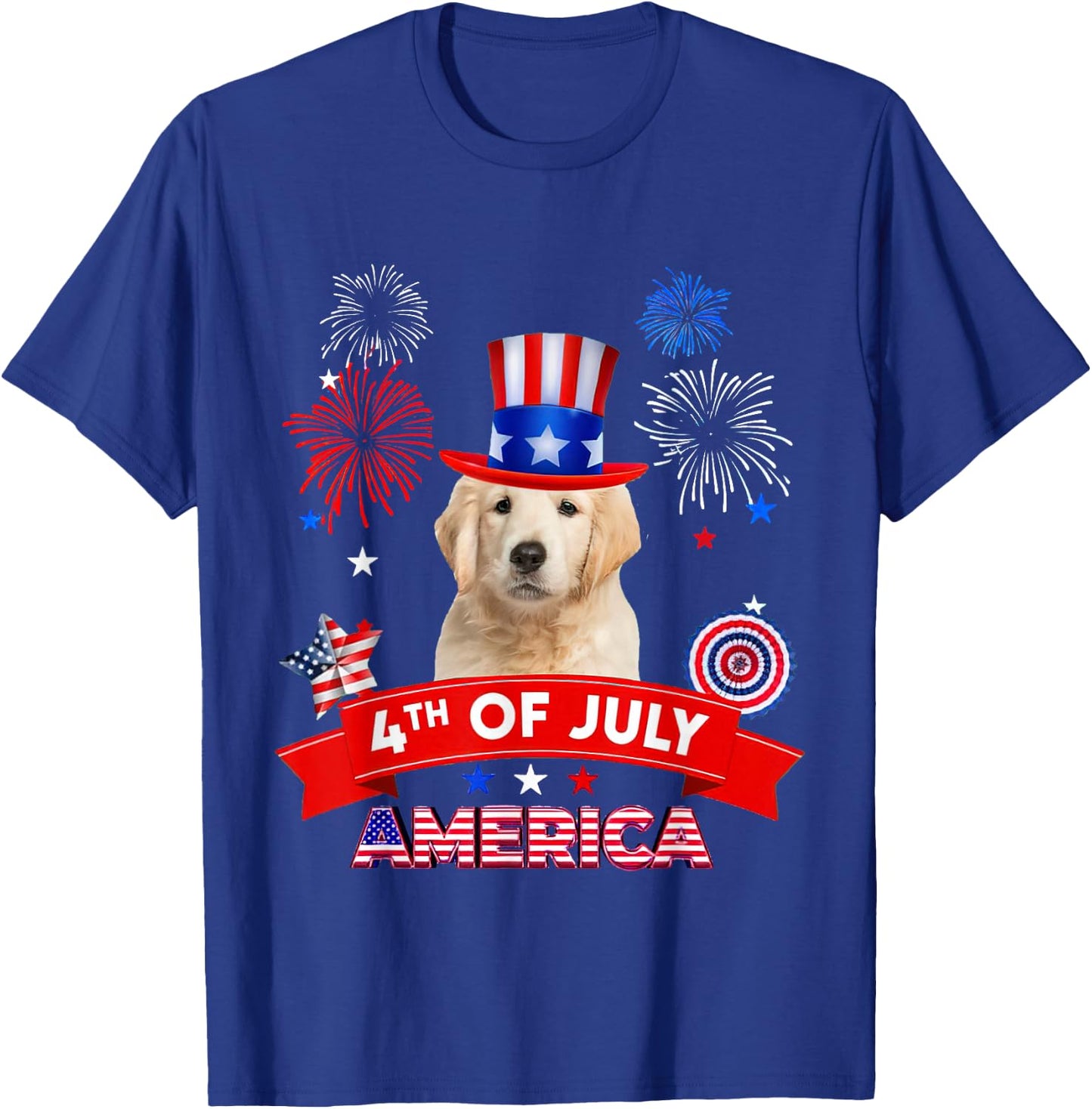 4th of July Decor Patriotic LOVE Golden Retriever Dog USA T-Shirt - T-Shirt | Royal