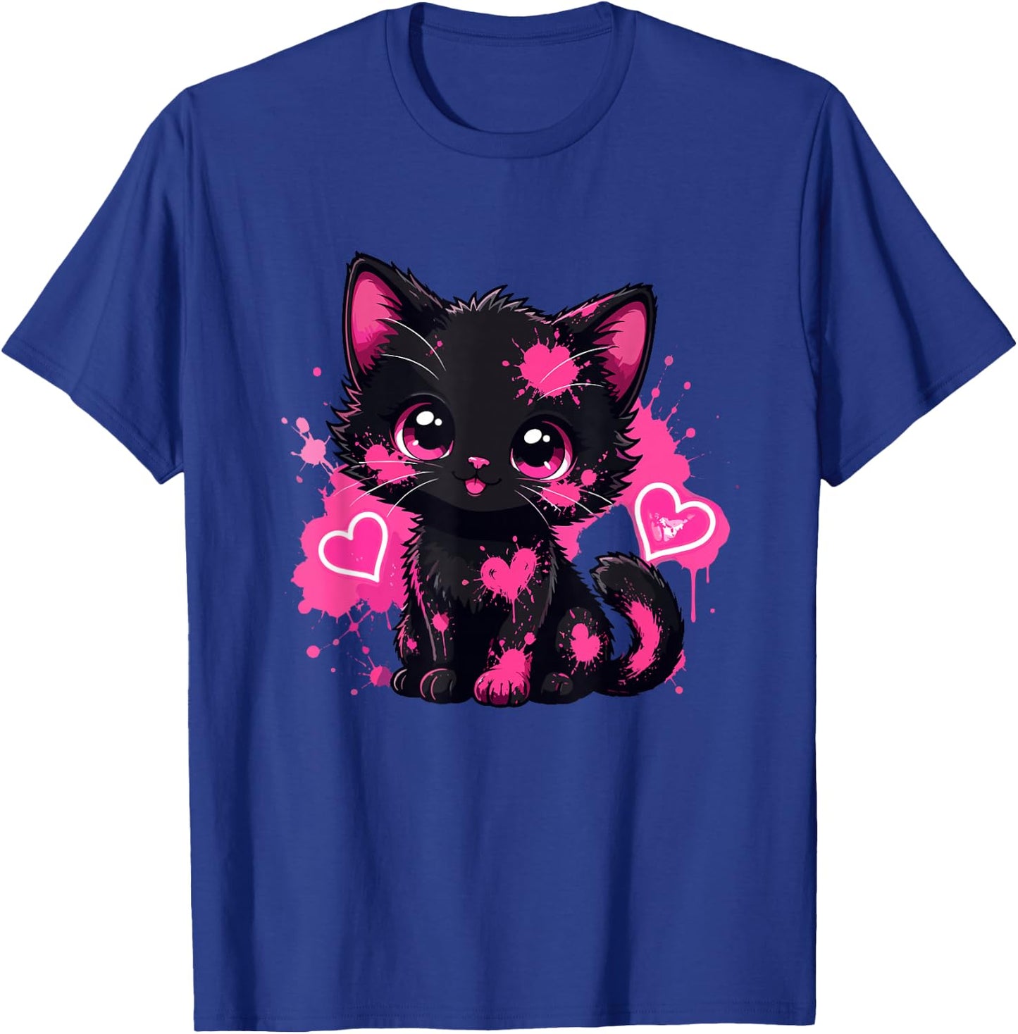 Kawaii Black Kitten Pink Paint Heart Lover T-Shirt - T-Shirt | Royal